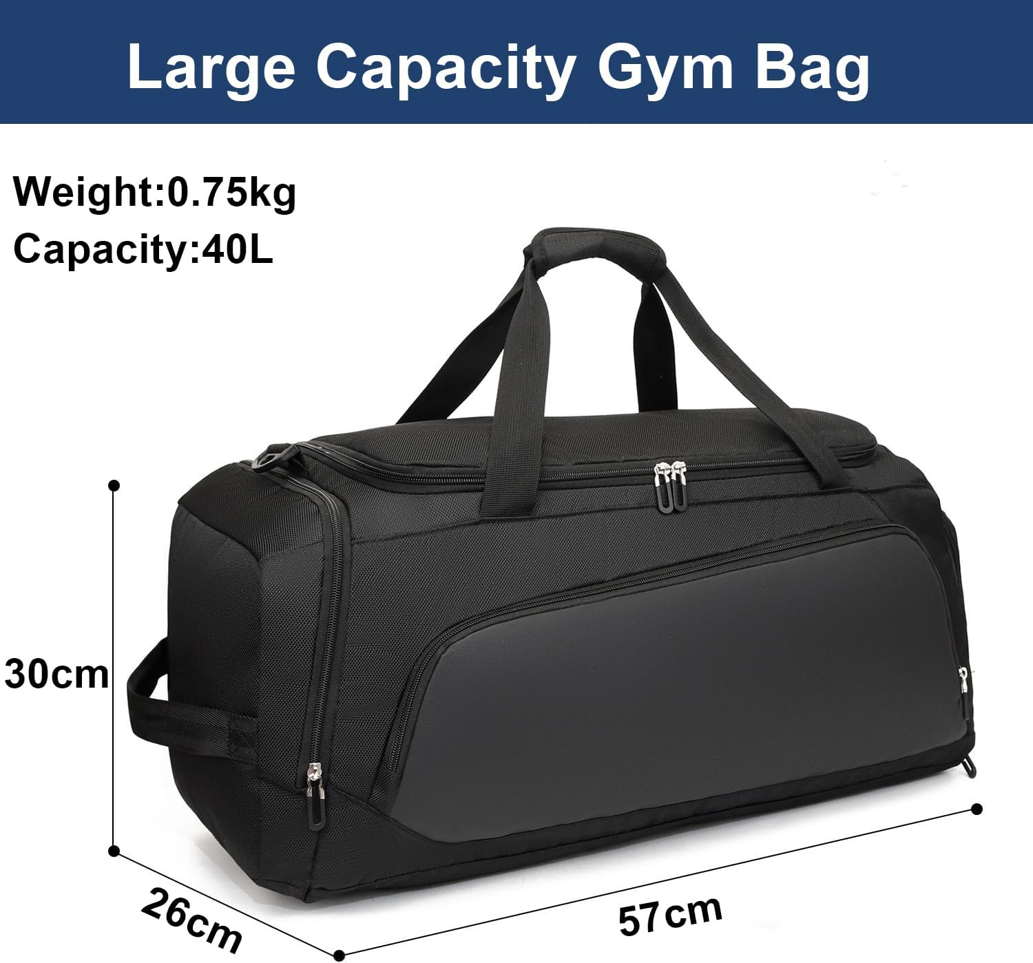 LEFAFA Gym Bag with Shoe Compartment, Large Travel Duffle Bag for Men and Women, Sports Travel Bags with Wet Pocket, Multipurpose Weekender Overnight Bags for Workout Fitness Travel, Black, Classic image number 4
