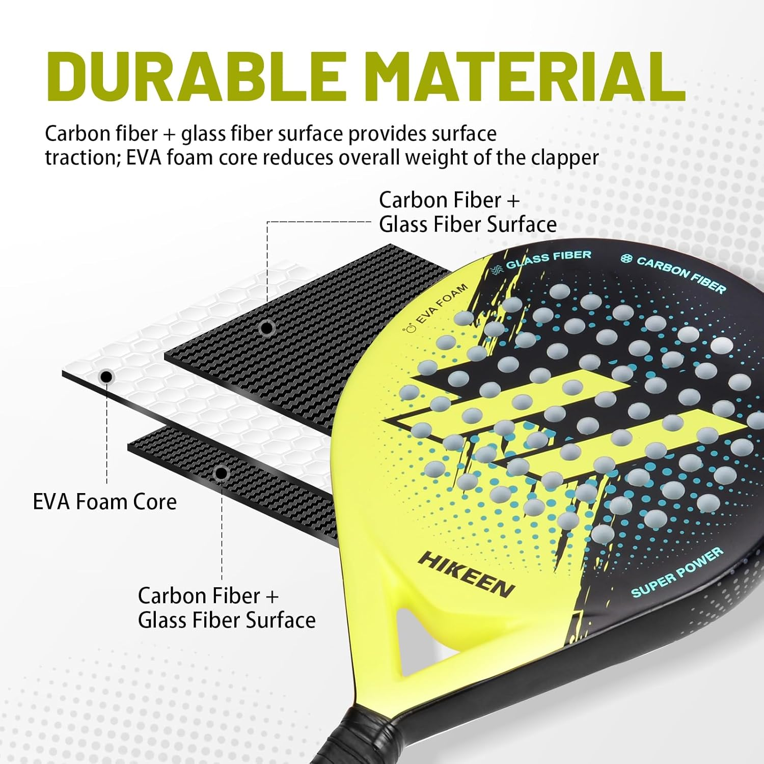 Hikeen Padel Racket Carbon Glass Fiber with EVA Foam Core, Padel Racket Durable and Well-Balanced Paddle for Beginners and Intermediate Player, with Carry Bag and Tennis Balls image number 5