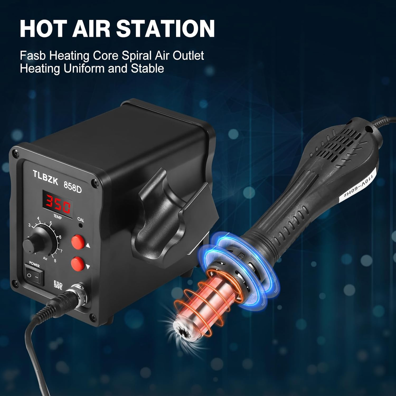 TLBZK 858D 220V Rework Station, SMD Soldering Station with Hot Air Heat Gun, Digital Solder Stations Iron Holder with 8 Nozzles for Electronics Repairing