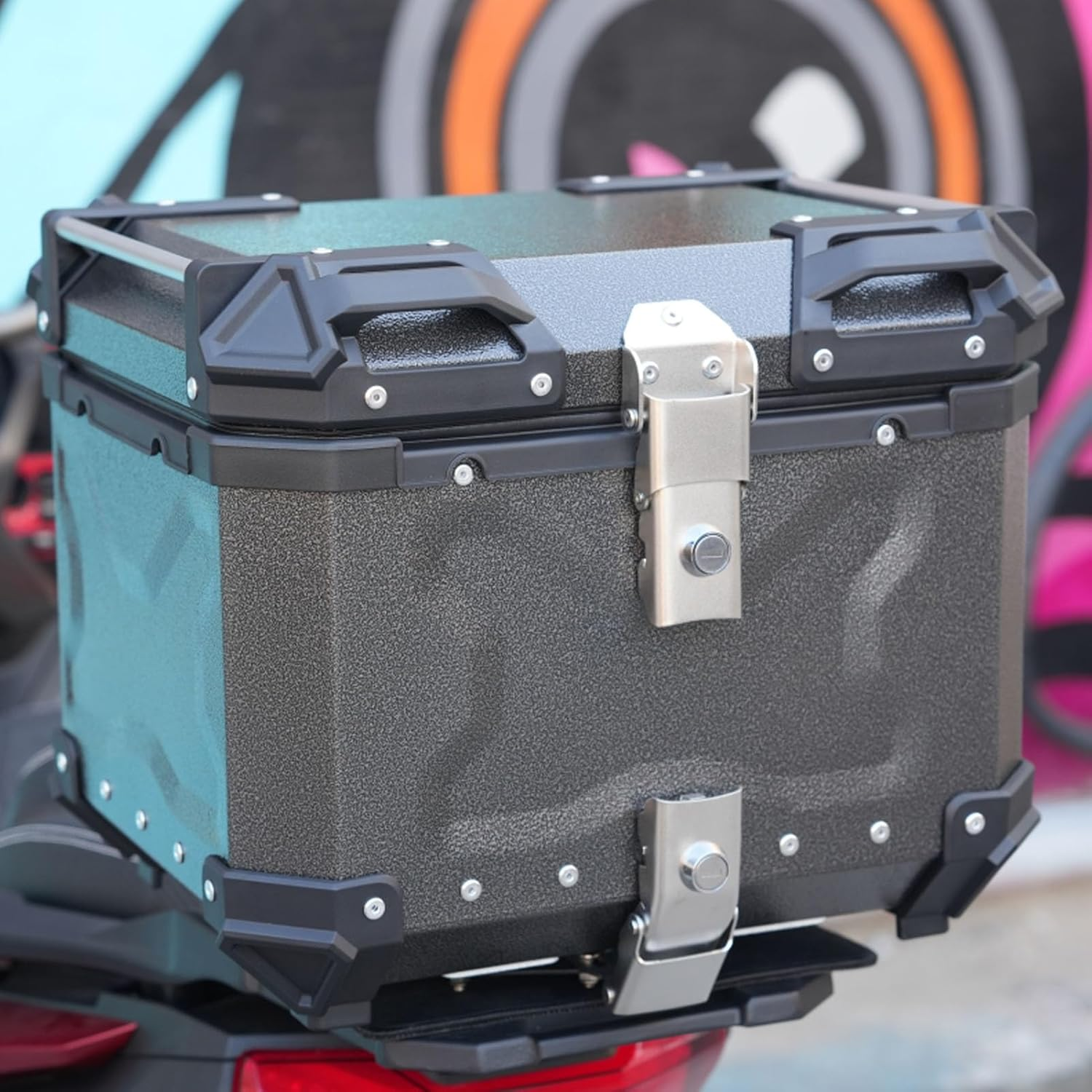 55L Motorcycle Top Case Aluminum Alloy Tail Trunk Luggage Storage Case with Security Lock Universal Motorcycle Tail Box Trunk for Helmet