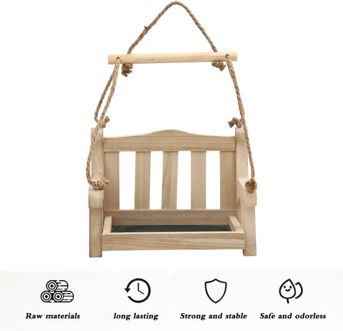 AIMALL Outdoor Wooden Bird Feeder 5.5X9X7 Inches, Hanging Swing Design Feeder for Garden, Patio, and Balcony, Natural Wood Hummingbird Feeder image number 3