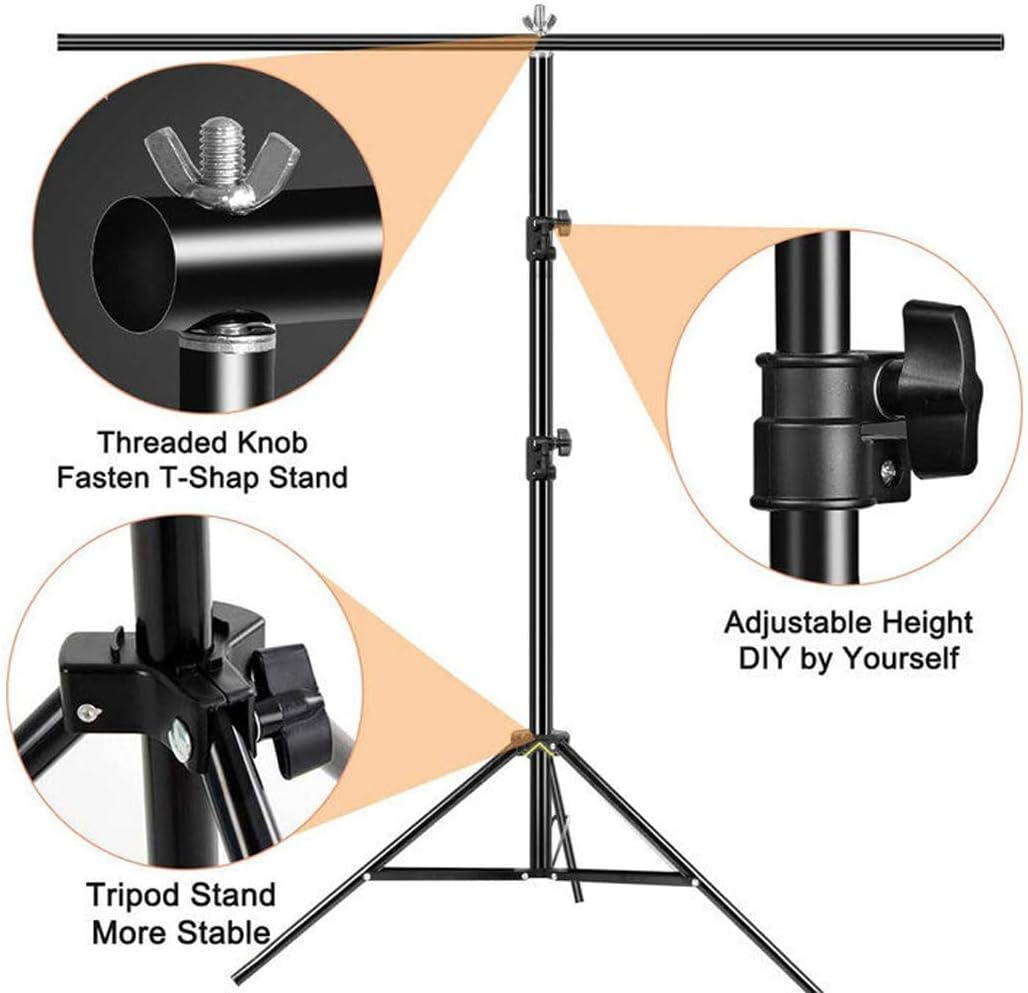 Adjustable T-Shape Backdrop Stand Kit Photo Background Screen Photography with Two Clamp (0.7 * 0.8 M / 2.3 * 2.62Ft) image number 2