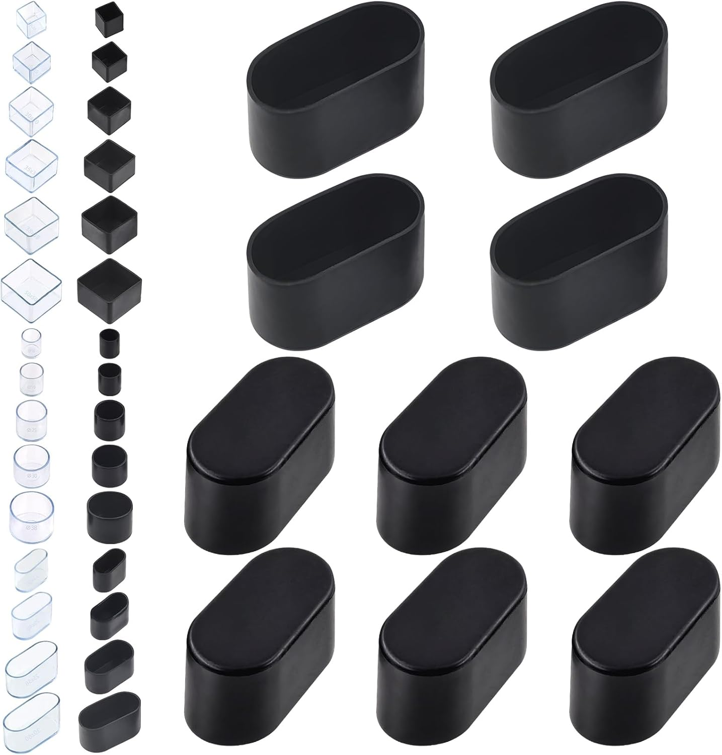 20Pcs 15Mmx30Mm Clear Oval Rubber Furniture Leg Caps Assortment Kit Anti-Slip Chair Leg Caps Furniture Floor Protectors Chair Leg Covers Chair Leg Foot Cover Feet Pads for Chair Table Sofa
