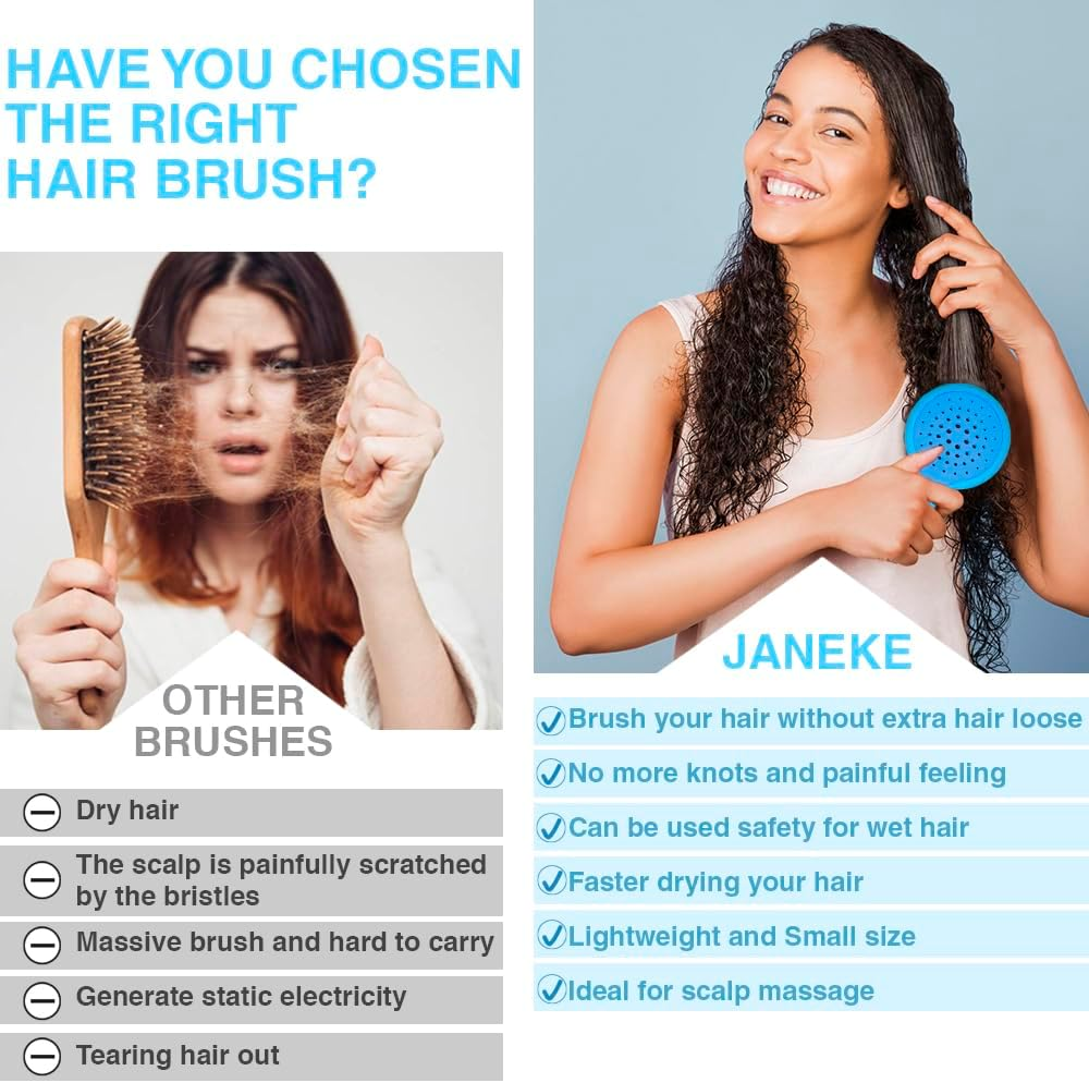 Janeke Mini Superbrush &ndash; Kids Hair Brush & Small Hair Brush for Detangling &ndash; Gentle Anti-Static Bristles &ndash; Vented Brush for Wet or Dry Hair &ndash; Great for Curly, Thick, Fine, and Wavy Hair (Mini Blue) - Fuchsia image number 2