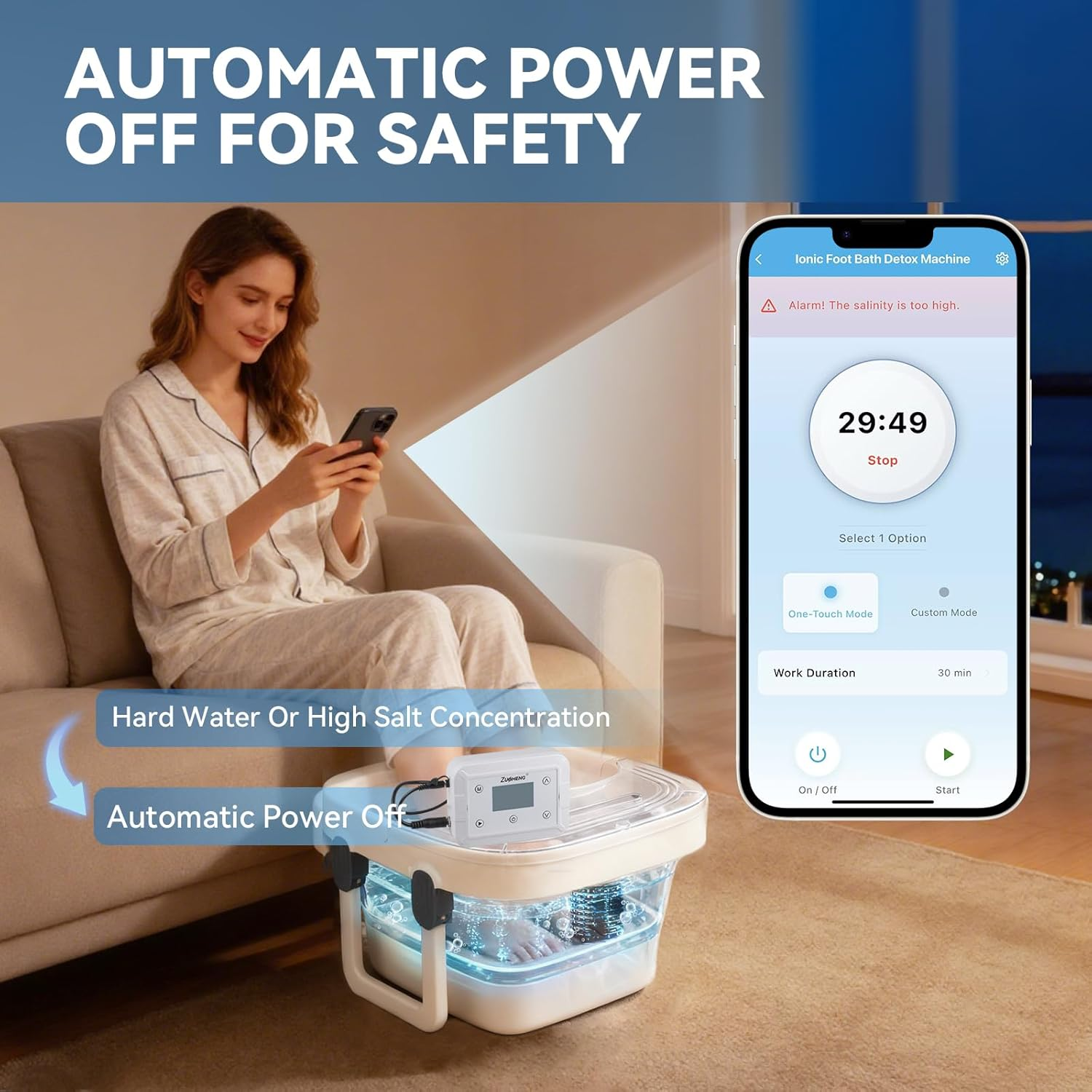 Bluetooth Ionic Foot Bath Detox Machine for Home Spa Use, with App Control, Foldable Soaking Tub, 2 Ion Arrays, 100 Basin Liners, Timer for Natural Body Detoxification image number 3