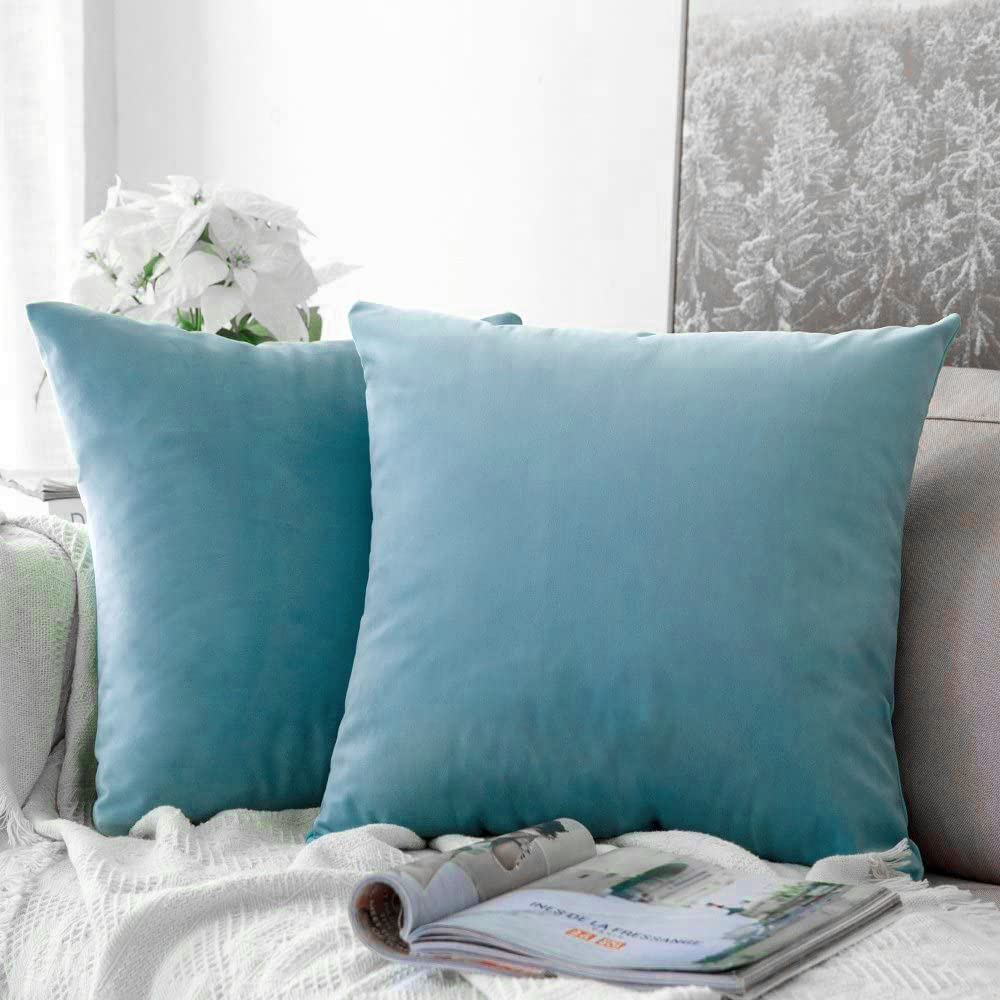 Set of 2 Luxton Velvet Square Cushion Covers Orange, Solid Plain Orange Decorative Throw Pillow Covers for Bedroom Lounge Sofa (45X45Cm, Orange)