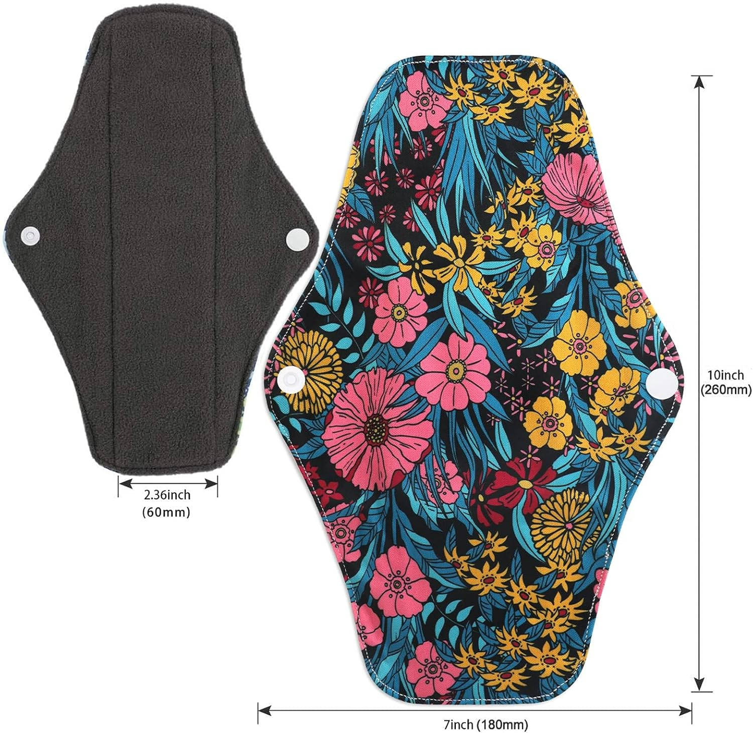 Reusable Menstrual Pads, Cloth Pads for Heavy Flow with Wet Bag, Large Sanitary Pads Set with Wings for Women, Washable Overnight Cloth Panty Pad Liners (7 in 1, 25.4Cm 4 Layers) image number 5