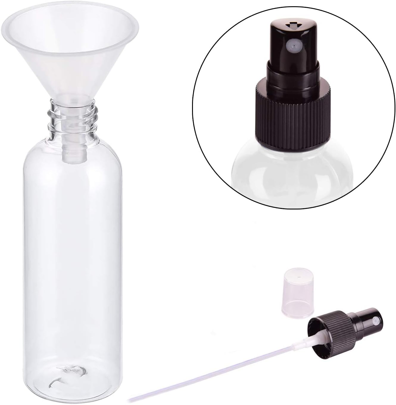 4Pcs, 100Ml Spray Bottle Empty Plastic Fine Mist Travel Atomiser Set with 2 Funnels & 12 Labels - Clear Refillable & Reusable Bottle Toiletries Liquid Containers for Cosmetic Make-Up by Jamhoodirect, Transparent, Mini Size image number 2