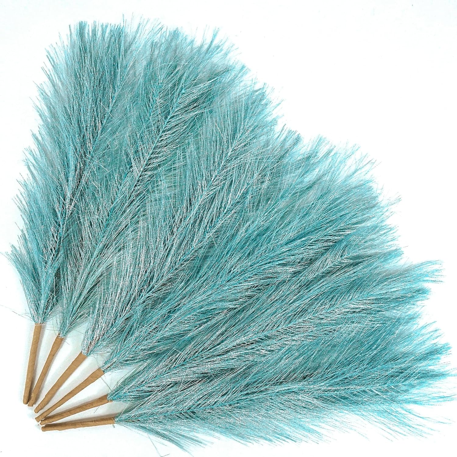 Lenamos 6 PCS Faux Pampas Grass Arrangement - 17.7"/45Cm Artificial Fluffy Pompous Grass Stems for Boho Chic Home and Wedding Decor (Gradient Blue)