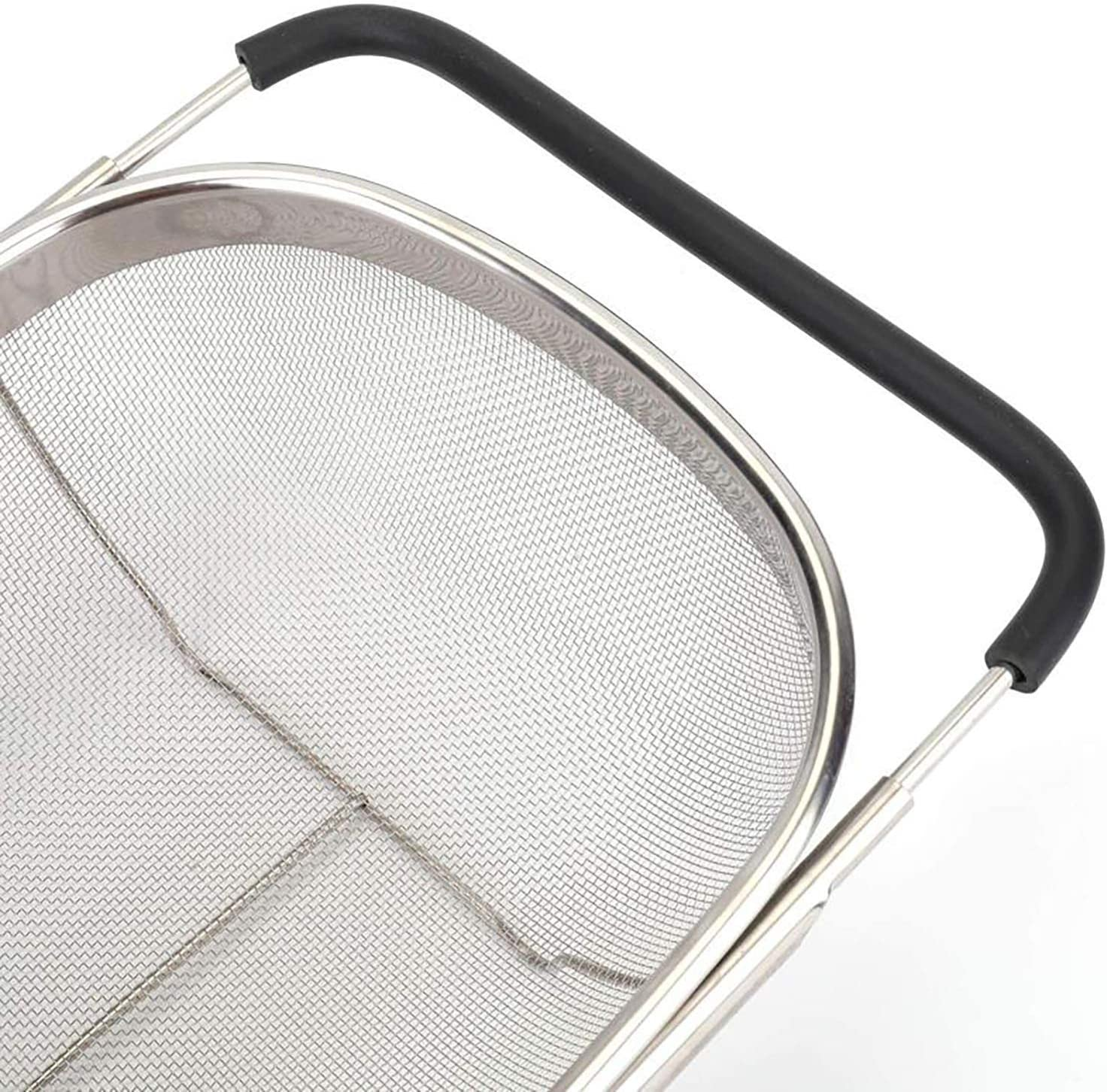 AJIODA over the Sink Colander, 6 Quarts Stainless Steel Oval Colander with Expandable Rubber Grip Handle, Fine Mesh Strainer Baskets Kitchen Colander for Strain, Drain, Rinse Vegetables, Fruits, Black image number 4