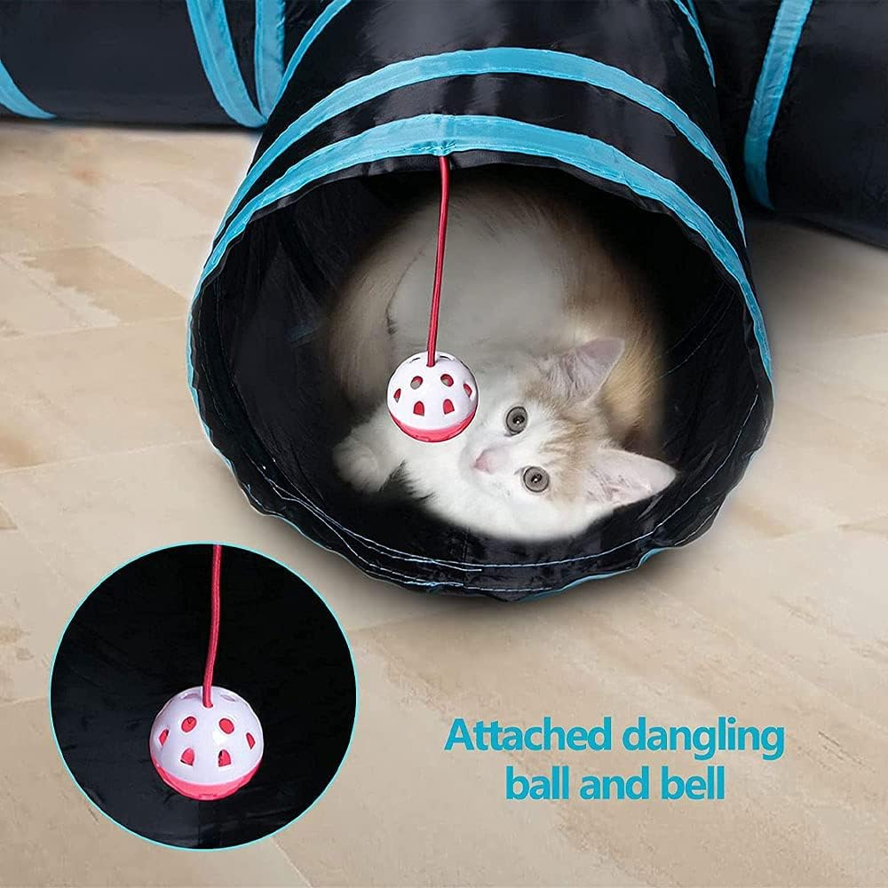 Cat Tunnels Crinkle Play Toys Collapsible Tube with Ball Maze Cat House Pet Interactive for Cat Puppy Kitten Rabbit 5 Way Cat Tunnels