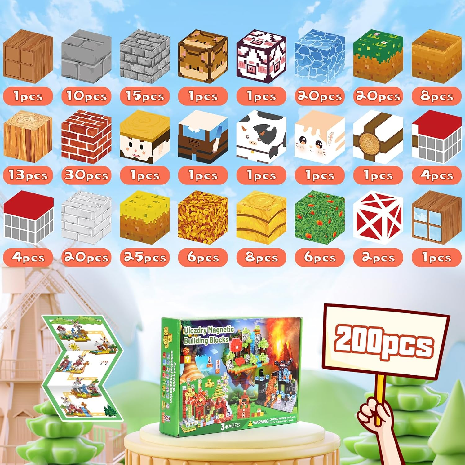 TMA 200PCS 2.3CM Magnetic Blocks, Magnetic Building Blocks, Toddler Building Magnet Toys STEM Montessori Sensory Toys for Boys & Girls Age 3+ Years Old image number 1