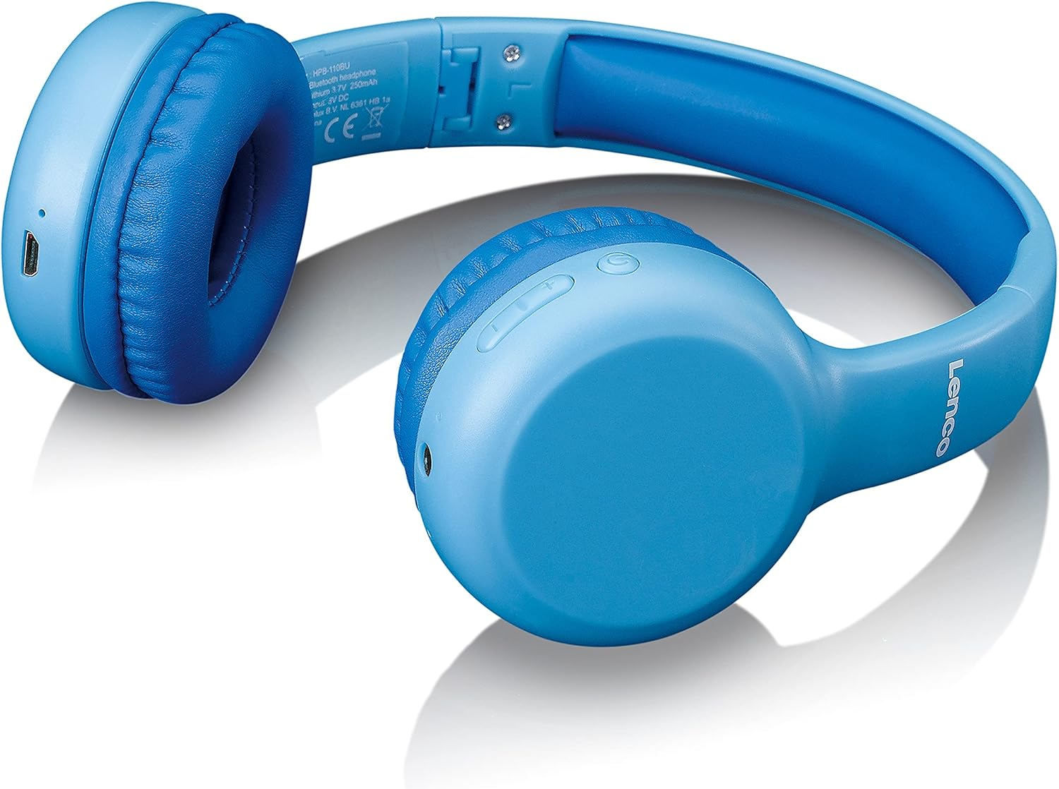 Lenco HPB-110 Children'S Bluetooth Headset - Bluetooth 5.0-85 Db - Volume Limiting - Built-In 250 Mah Battery - Hands-Free Function - Micro USB - Foldable - with Stickers - Blue, Plain image number 6