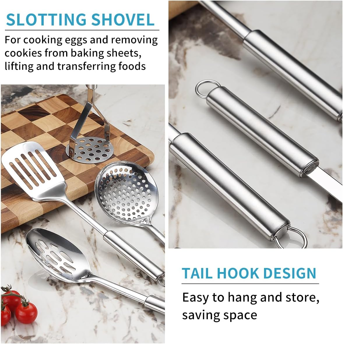 Reanea Kitchen Utensils Set, 39 Pieces Stainless Steel Cooking Utensils Set, Spoon Spatula Set with Sturdy Stainless Steel Utensil Holder, Dishwasher Safe image number 3