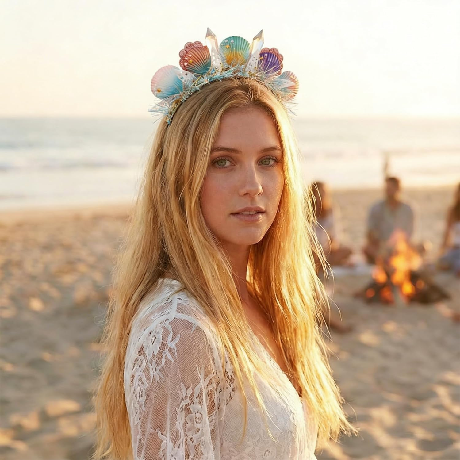 Sunwuun Mermaid Costume Accessories Women, Shell Headband, Crystal Shell Mermaid Headpiece, Carnival Accessories image number 2