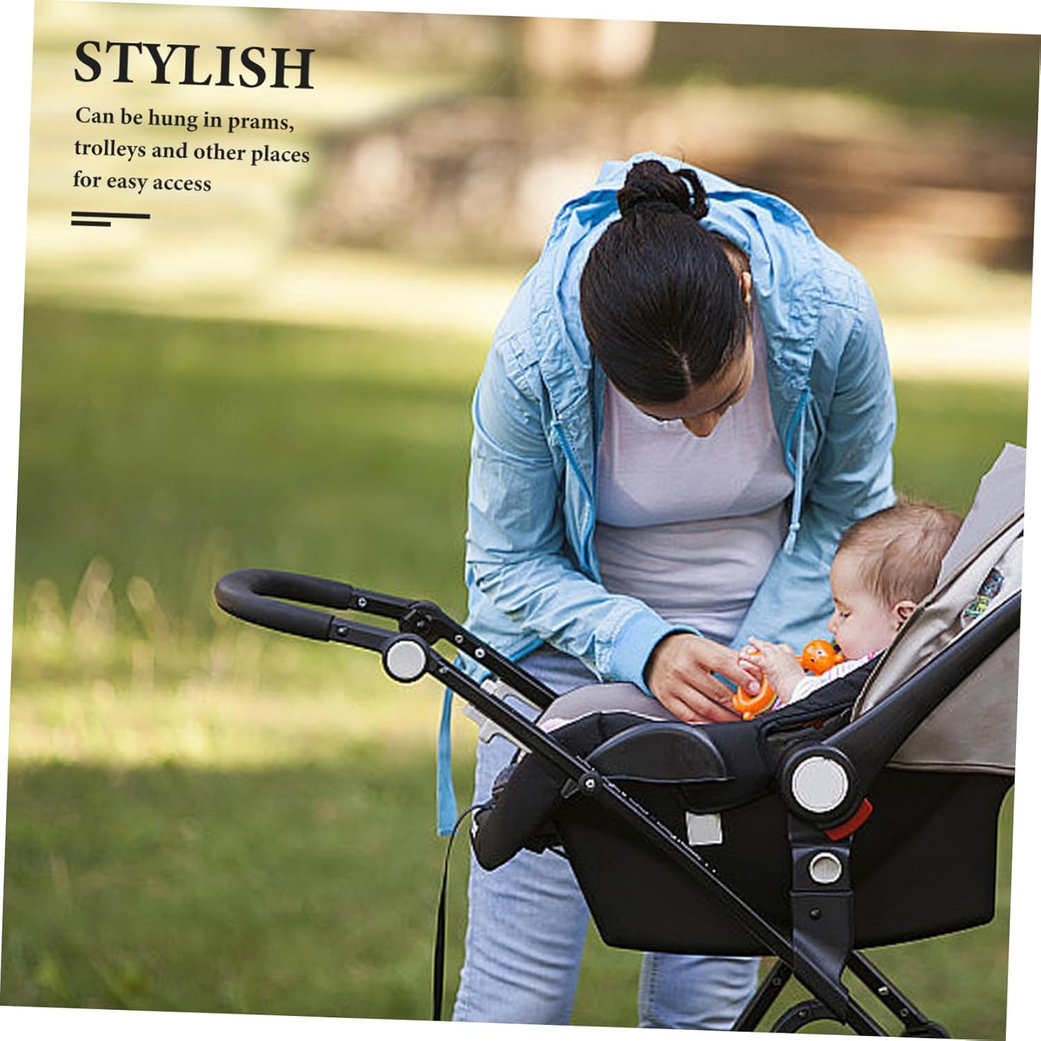 Portable Diaper Bag Tote Nappy Changing Bag for Mom Stroller Hanging Storage image number 2