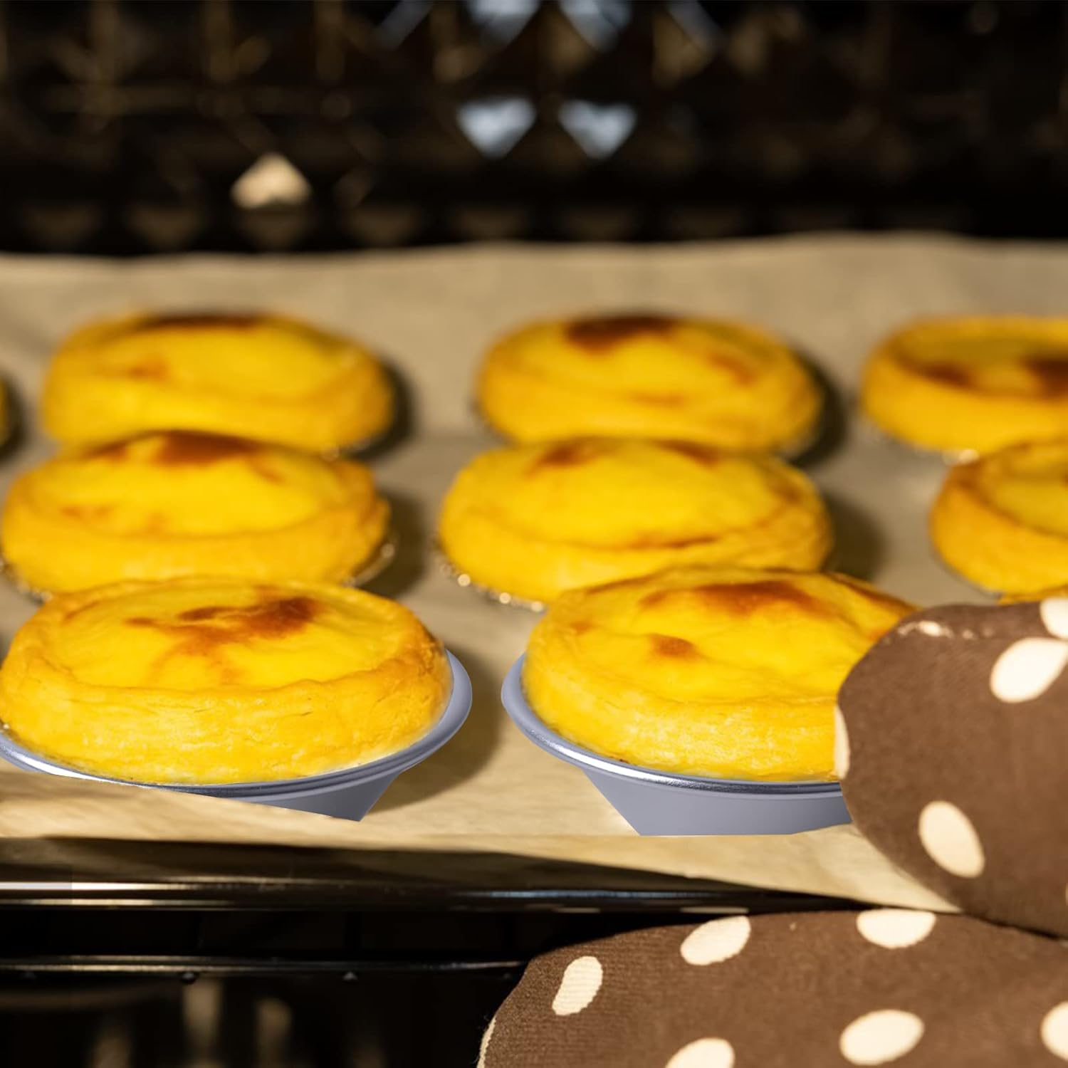 10 Pieces Aluminum Egg Tart Molds, Individual round Pie Tins, Thicker Cake Cup Egg Tart Pudding Mould DIY Tools, Pudding Moulds Cupcake Cups, Non-Stick Coating Quiche Baking Moulds image number 4