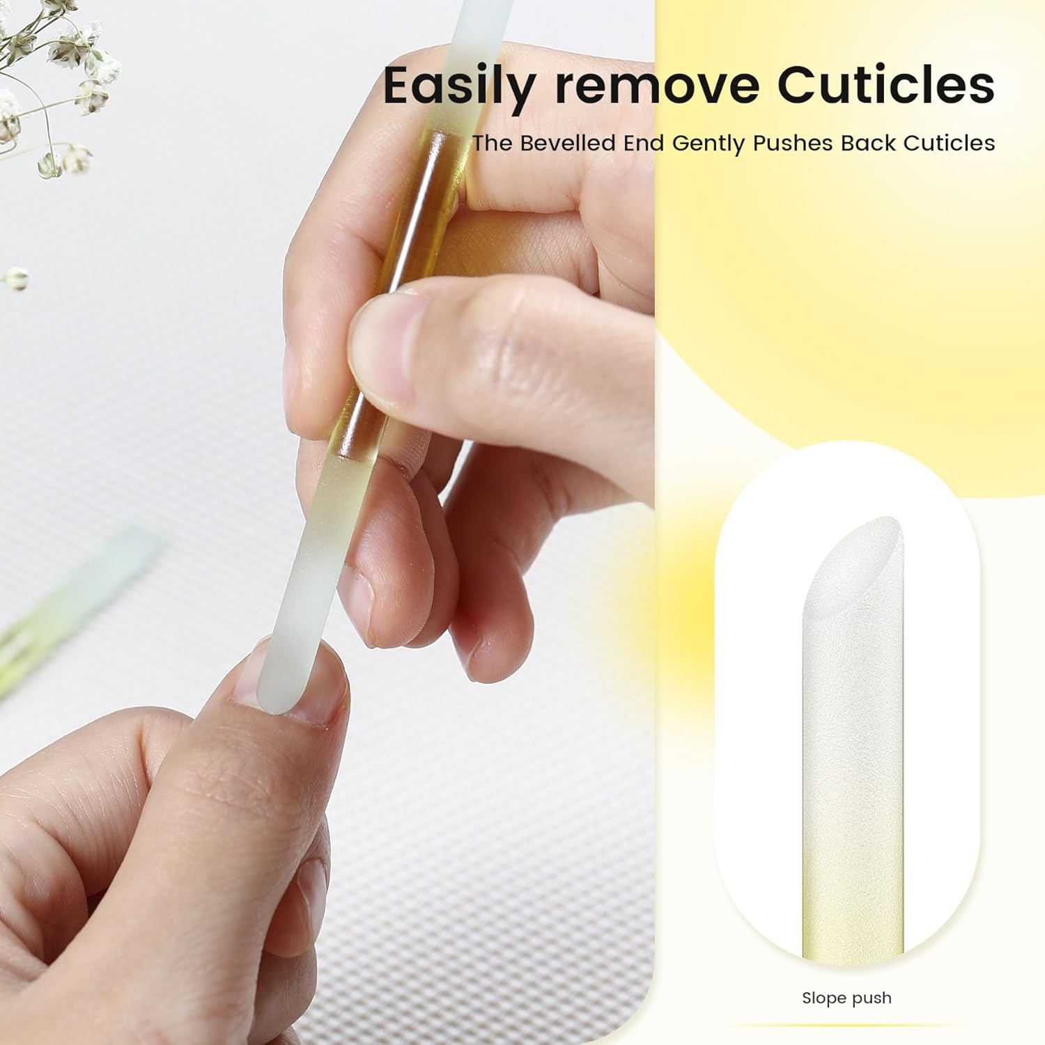 BEZOX 2 Pieces Glass Cuticle Pusher - Double Ended Manicure Sticks - Premium Glass Manicure Tools - Fingertip File for Callus and Dry Skin, Nail Shaper - Yellow image number 2