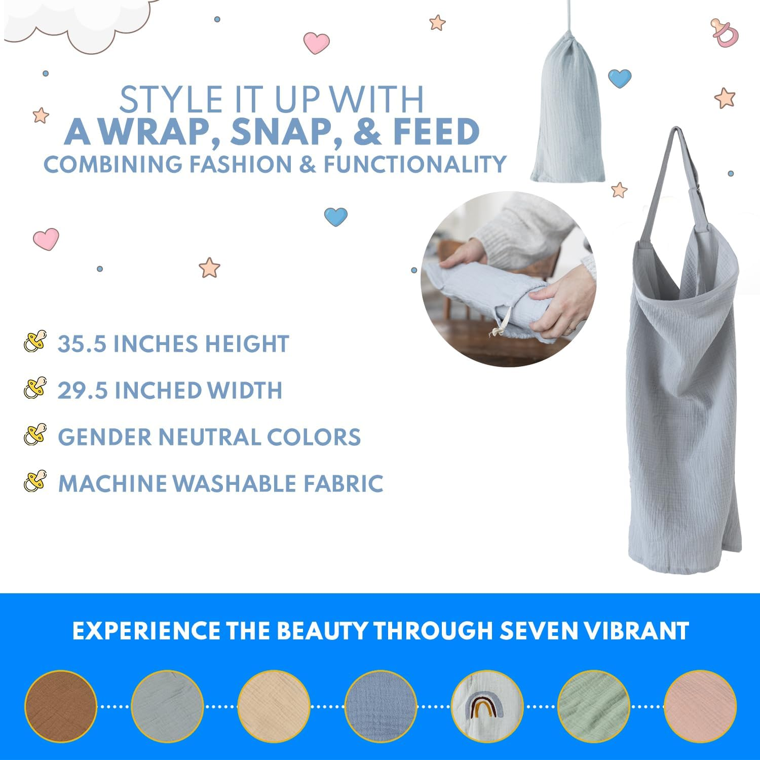 ACTIVE BABY Nursing Cover for Breastfeeding Mom with Adjustable Hoop for Hand Free Breathable Nursing Cover up | 100% Muslin Cotton Light Weight Breastfeeding Cover Wrap Shawl Scarf (Evaporation Gray) image number 1