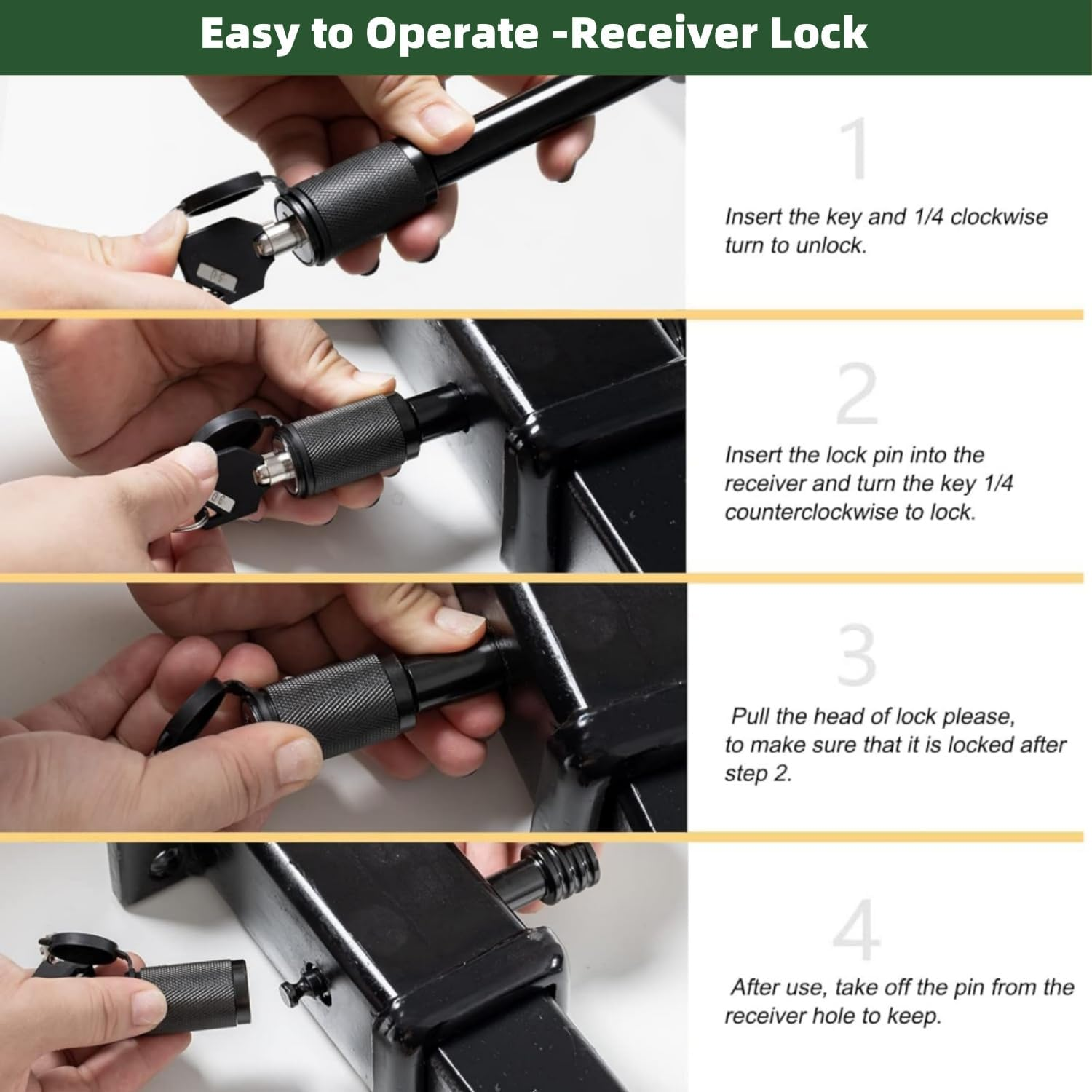 Heavy Duty Trailer Hitch Lock, 5/8" Diameter Lock Pin, Suitable for Class III/IV 2 "And 2.5" Interfaces, Compatible with Truck, Trailer and Bicycle Frames (2 Pack) image number 6