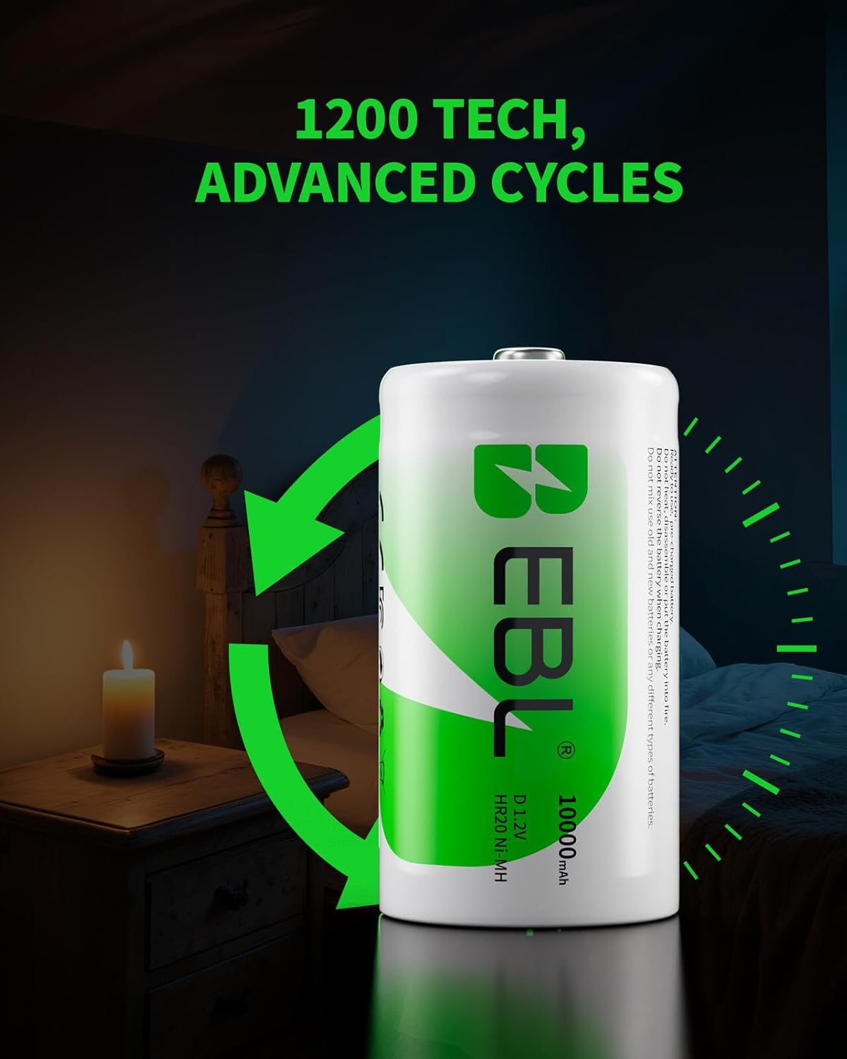 EBL 4 Pack D Size 10,000Mah High Capacity High Rate D Cell Nimh Rechargeable Batteries, Storage Cased Included image number 4