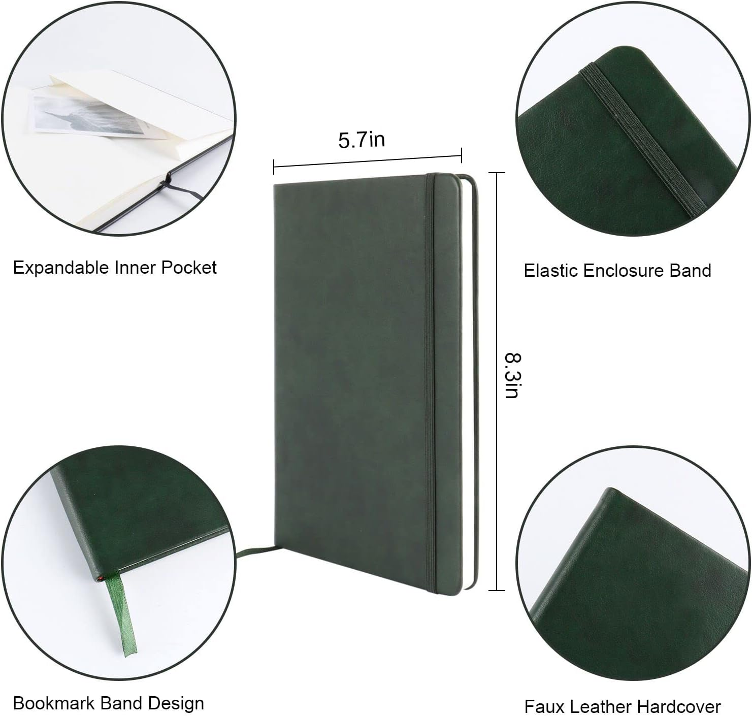 Journal Notebook (A5-Lined, Dark Green),192 Pages, Medium 5.7X8.3 Inches - 80 Gsm Thick Paper, Hardcover image number 4
