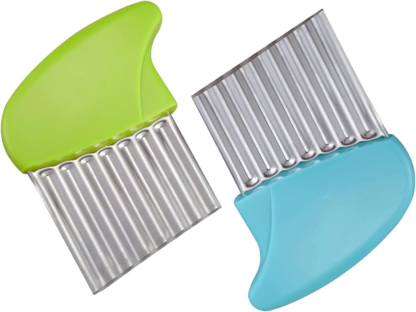 Crinkle Cutter, Stainless Steel Waffle Fry Cutter, Wavy Chopper for Veggies Potato Carrots Butter Lettuce, 2 Pcs(Pink and Blue)