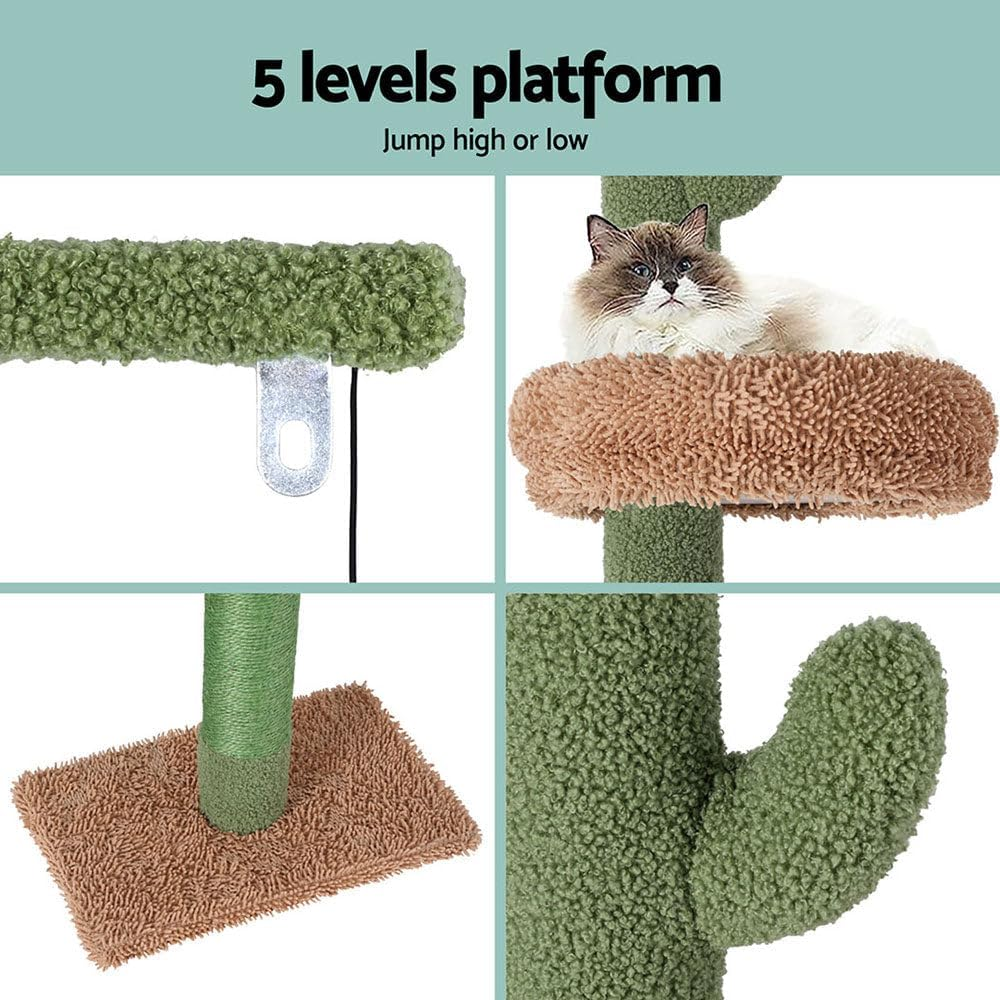 I.Pet Cat Tree Floor to Ceiling, 290Cm Cat Scratching Post, 5-Tier Cat Tower with Condo & Hammock Bed, Play Towers & Trees for Cats Indoor, Easy to Install, Green image number 5