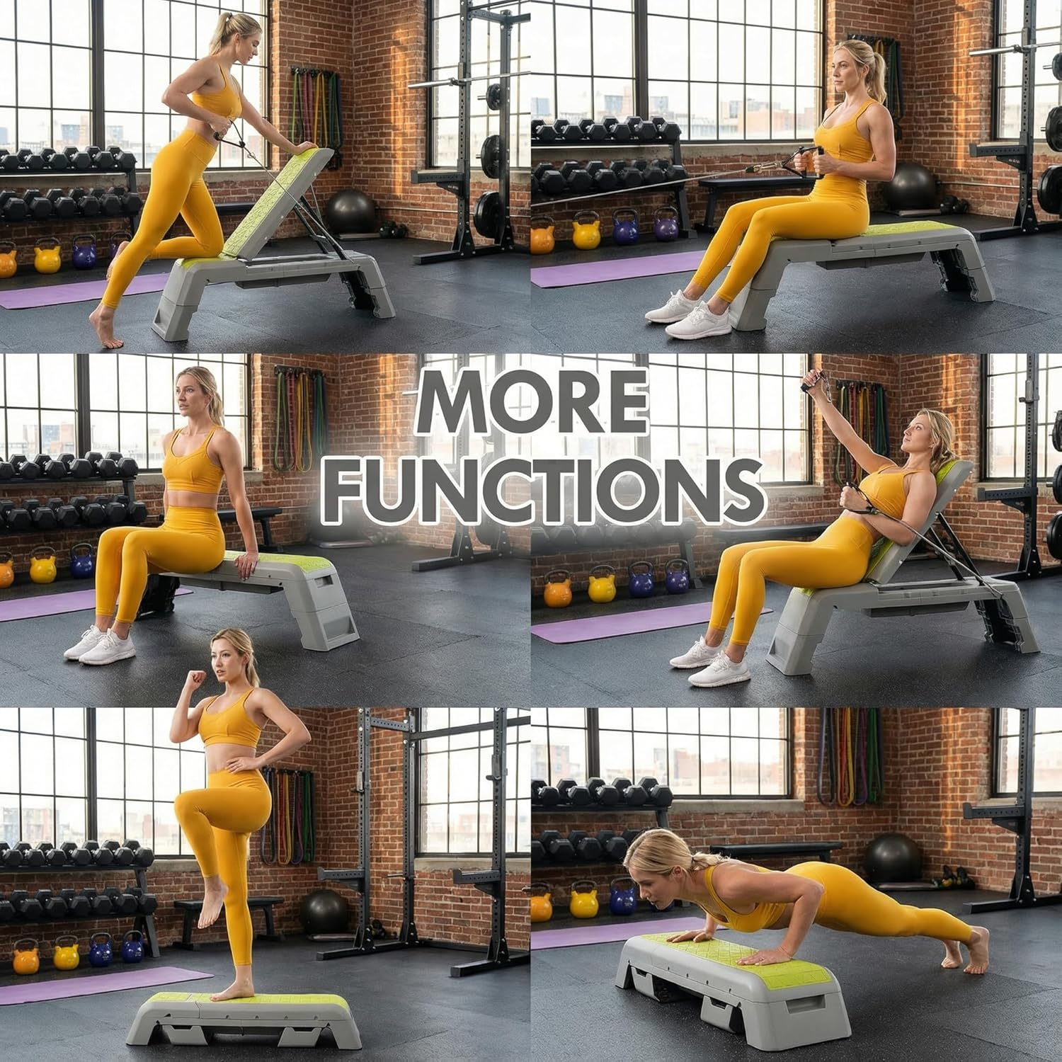 Multifunctional Aerobic Deck with Cord Workout Platform Adjustable Dumbbell Bench Weight Bench Professional Fitness Equipment for Home Gym - Green image number 6