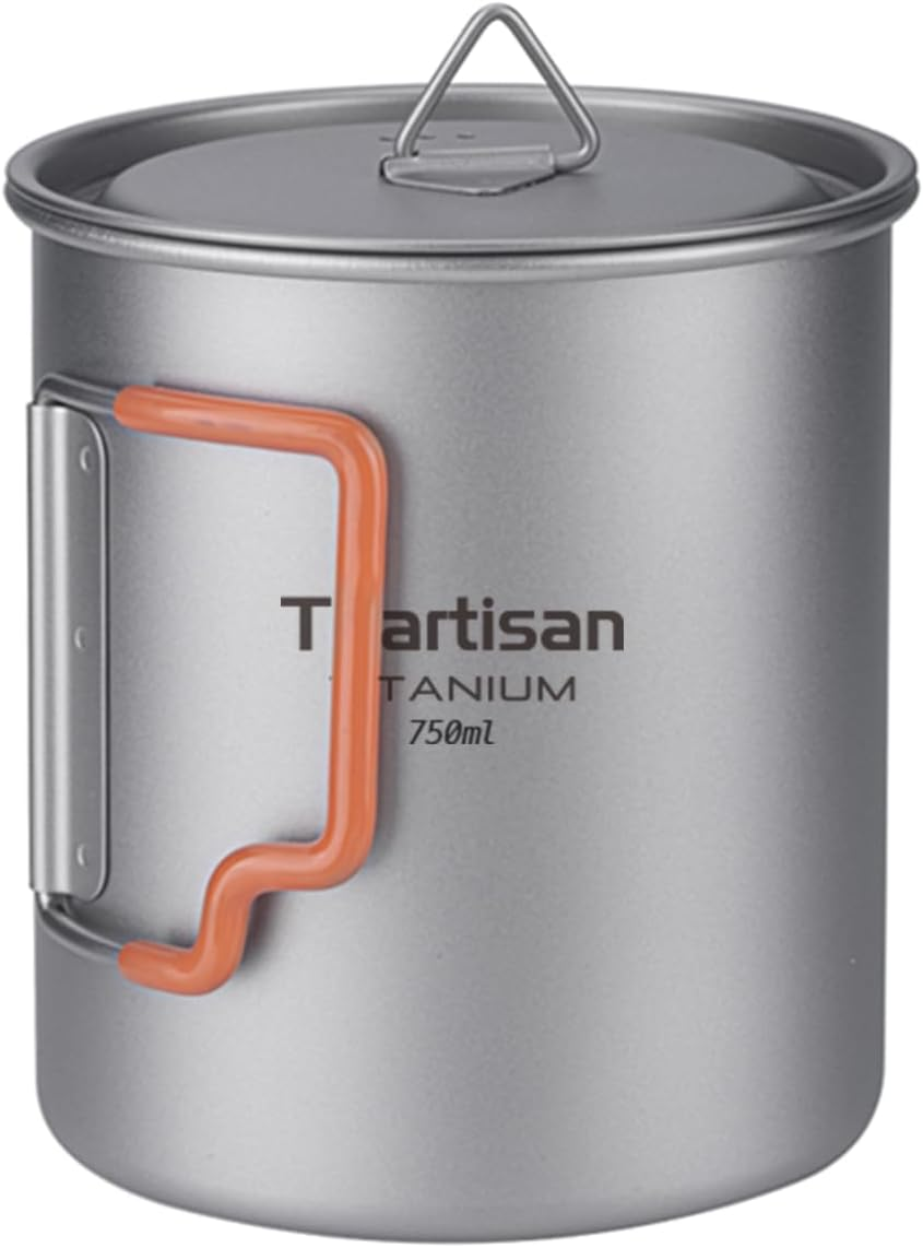 Ti Artisan Titanium Cup Camping Pot Portable Ultralight Coffee Mug 450ML/750ML Water with Foldable Handles and Lid for Outdoor Camping Hiking Backpacking (750ML) image number 4