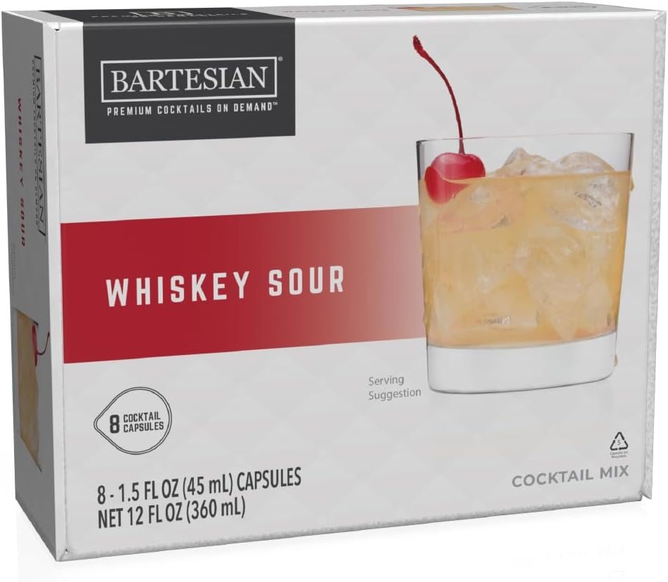 Bartesian Whisky Sour Cocktail Mixer Capsules for Cocktail Machine &ndash; Home Bar Mixology Cocktails Mix Pod Capsule Set to Use with the Bartesian Cocktail Drink Maker Machine &ndash; Pack of 8