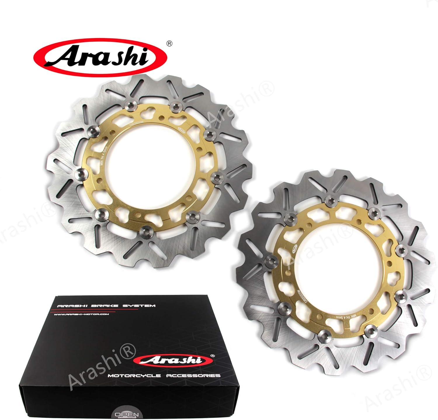 Arashi Front Rear Brake Discs Rotors for Yamaha YZF R1 2002 2003, Motorcycle Replacement Accessories Gold image number 6