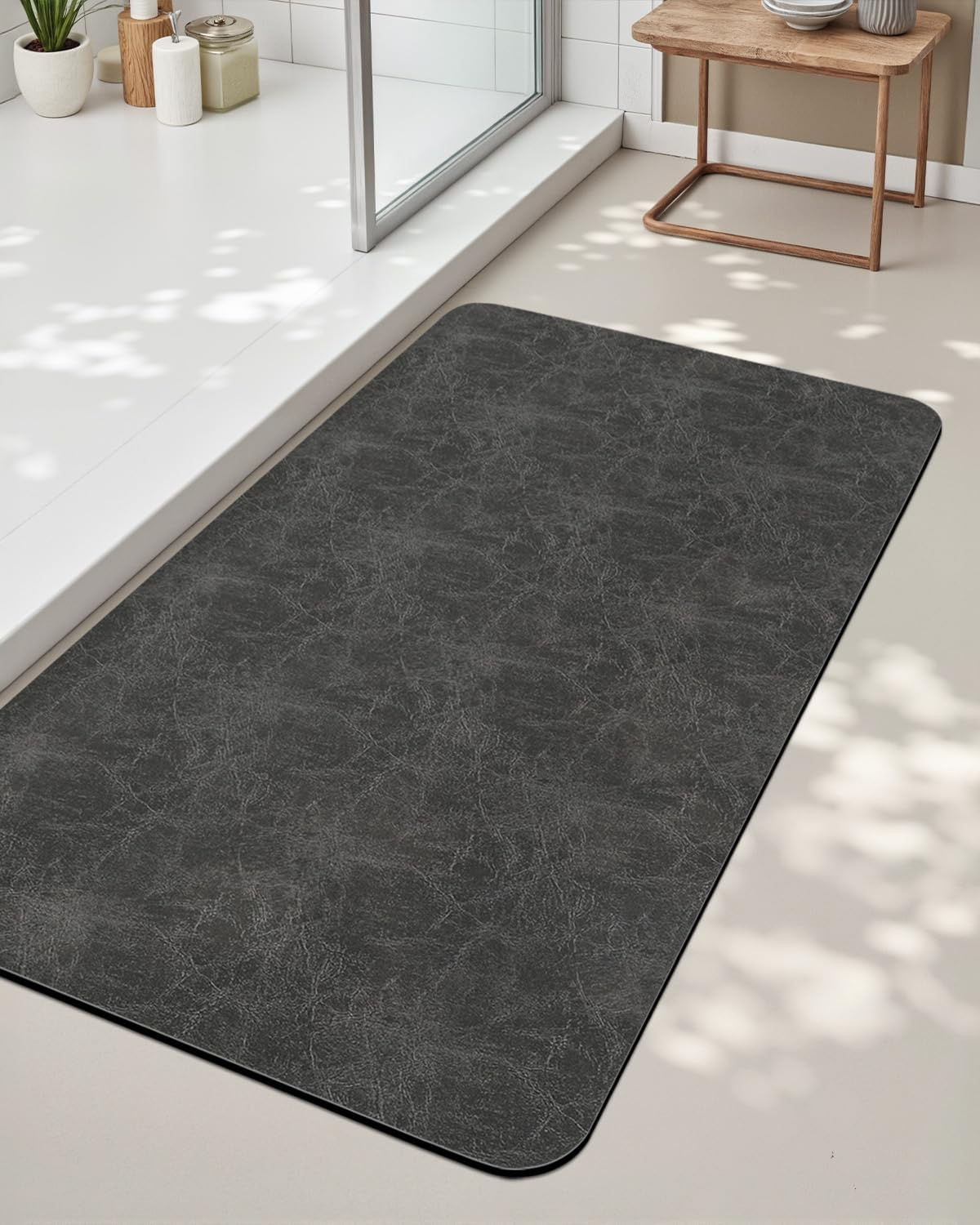 DEXI Super Absorbent Bath Mat 43 X 110 Cm, Non-Slip Washable Rugs for Shower Floor, Thin and Quick Dry Bathmat for Tub, Toilet, Sink, Bathroom Accessories, Dark Grey