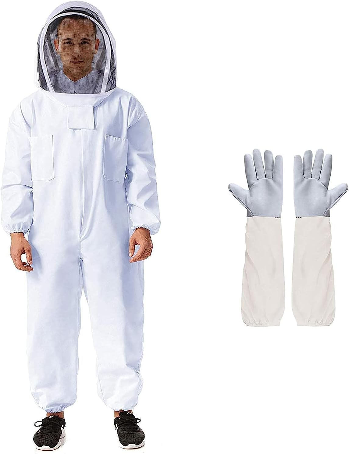 Professional Beekeeping Suit Outfit Apiarist Full Body Suit Beekeeping Jacket with Gloves&Ventilated Hood Beekeeper Hat with Netting Protection for Backyard Beginner Beekeepers image number 3