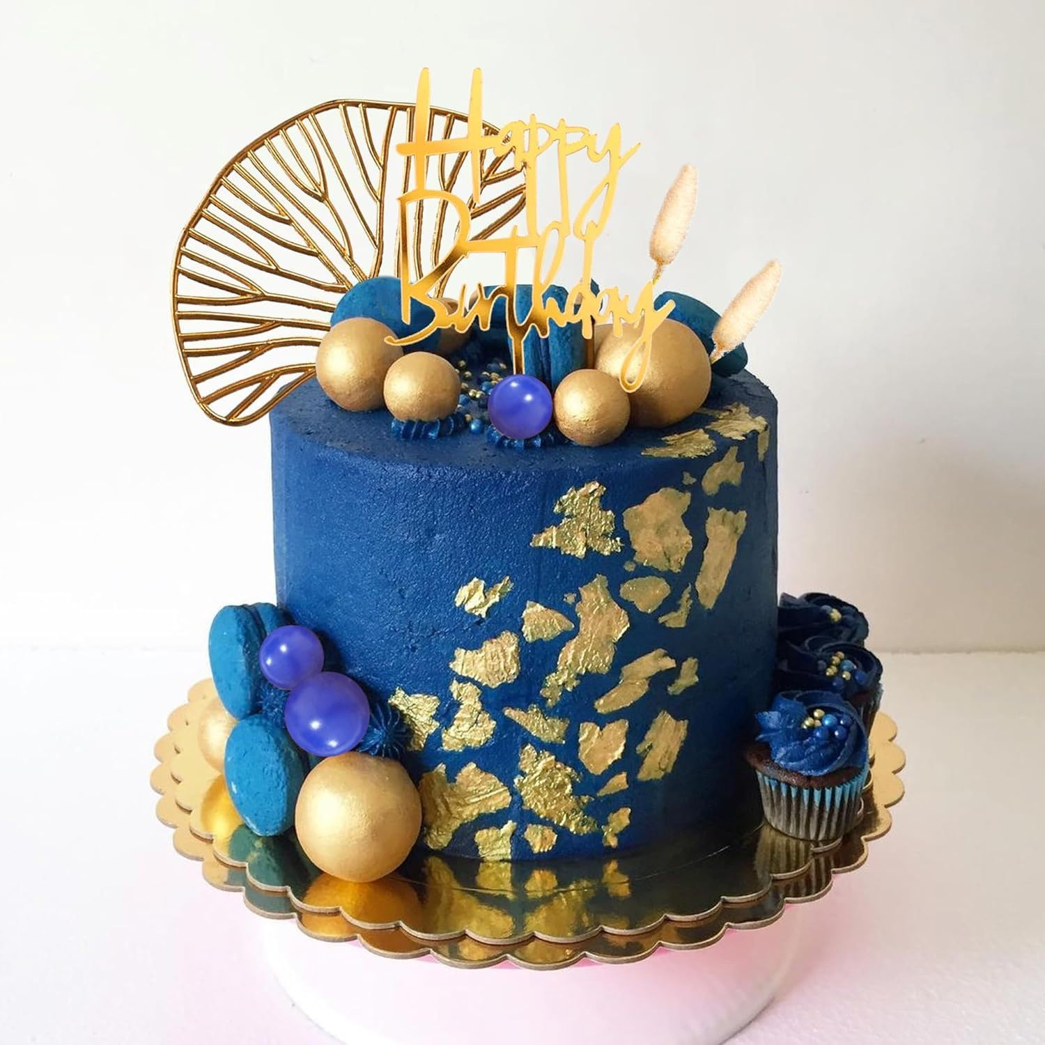 Jevenis Blue and Gold Cake Decorations Gold Birthday Cake Toppers Men for Birthday Wedding Baby Shower Party Decoration image number 1