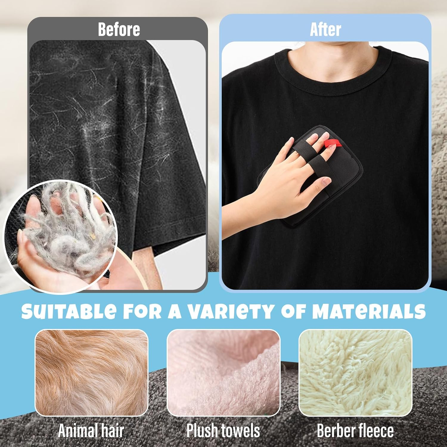 Fiohiros 2025 New Upgrade 2 Pack Pet Hair Remover Glove, Double Sided Reusable Cat Dog Hair Remover, anti Static Fur Removal Glove for Sofa, Carpet, Car image number 5