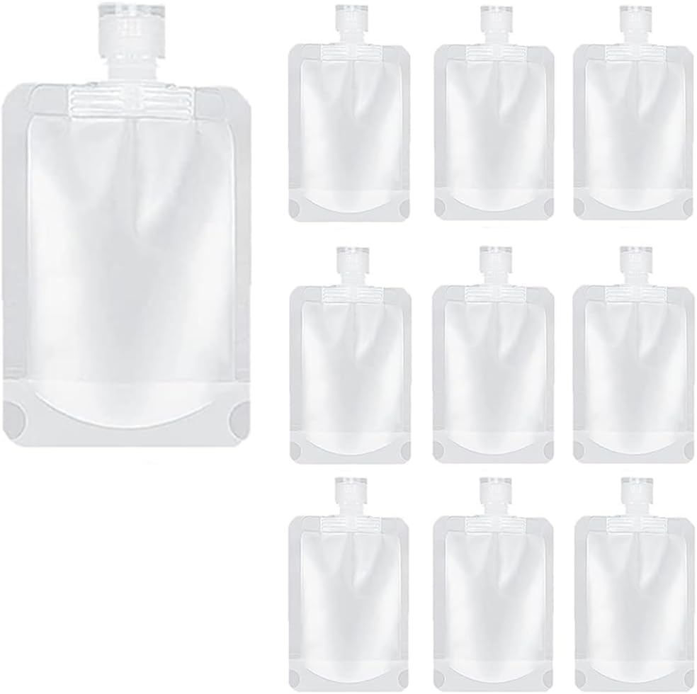 Clear Portable Squeezable Leakproof Refillable Travel Cosmetic Lotion Bags & Small Water Bottle Jars for Toiletries(10Pcs, 50Ml)