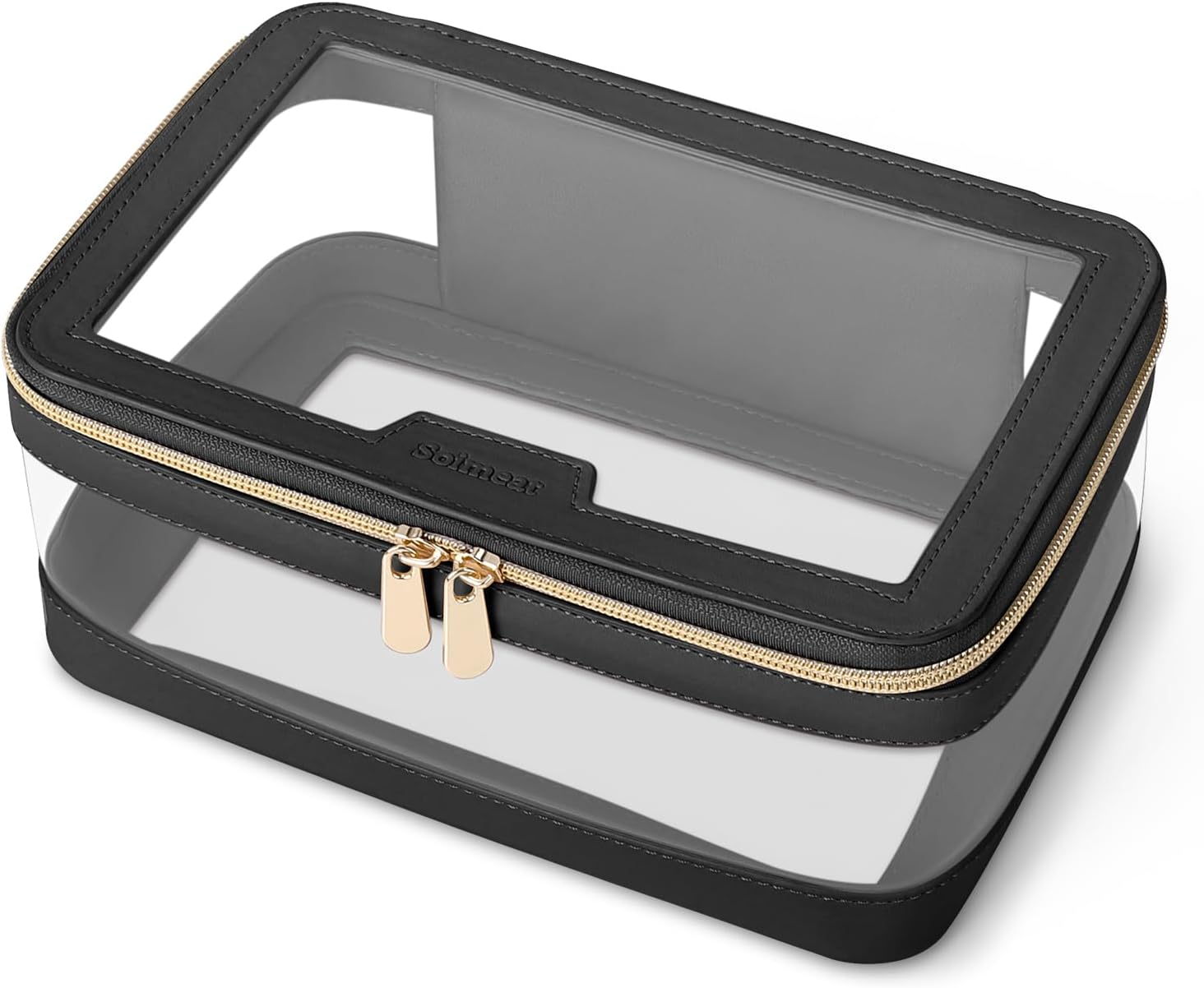 Soimeat Clear Makeup Bag, Leather Travel Makeup Case Toiletry Bag, Portable Cosmetic Bag Case, Transparent Waterproof Cosmetic Organizer Storage Bag for Women, Off-White, Large, Single Bag