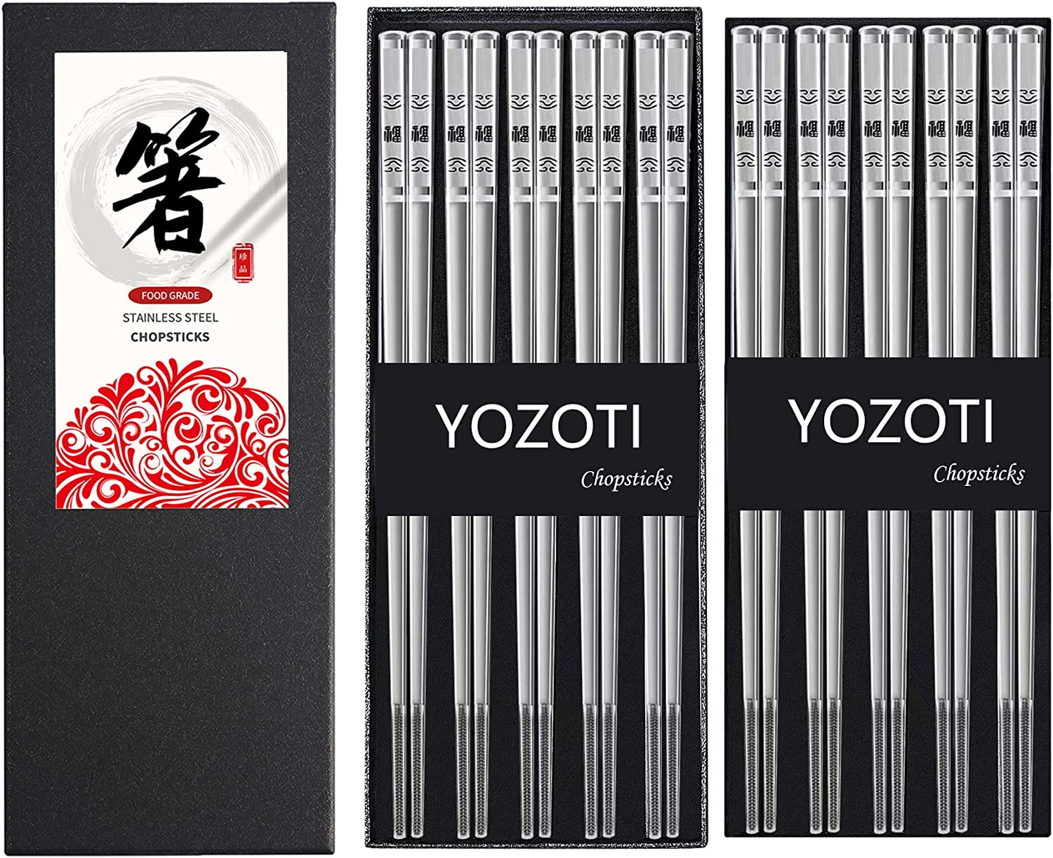 YOZOTI Stainless Steel Rainbow Color Chopsticks, Reusable Chopsticks , 5 Pairs Dishwasher Safe Metal Chopstick, Easy to Use, Square Lightweight Chop Sticks - Gift Set(Dazzling)