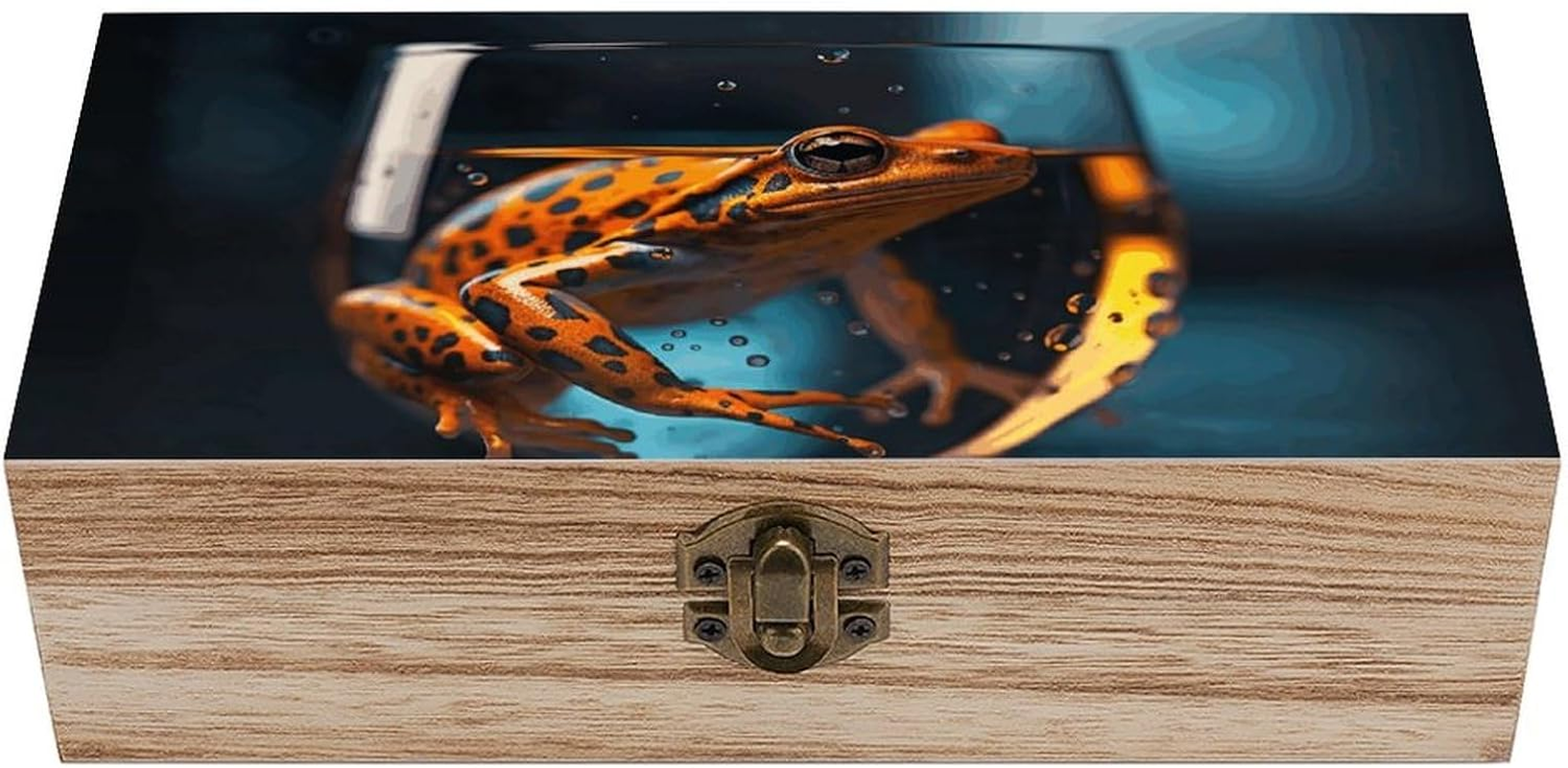 Frog in the Glass Wooden Box Wood Wedding Keepsake Boxes with Lids Small Decorative Boxes Lightweight Wooden Memory Storage Box for Crafts Keepsakes Jewelry Photo Letter Storage image number 5