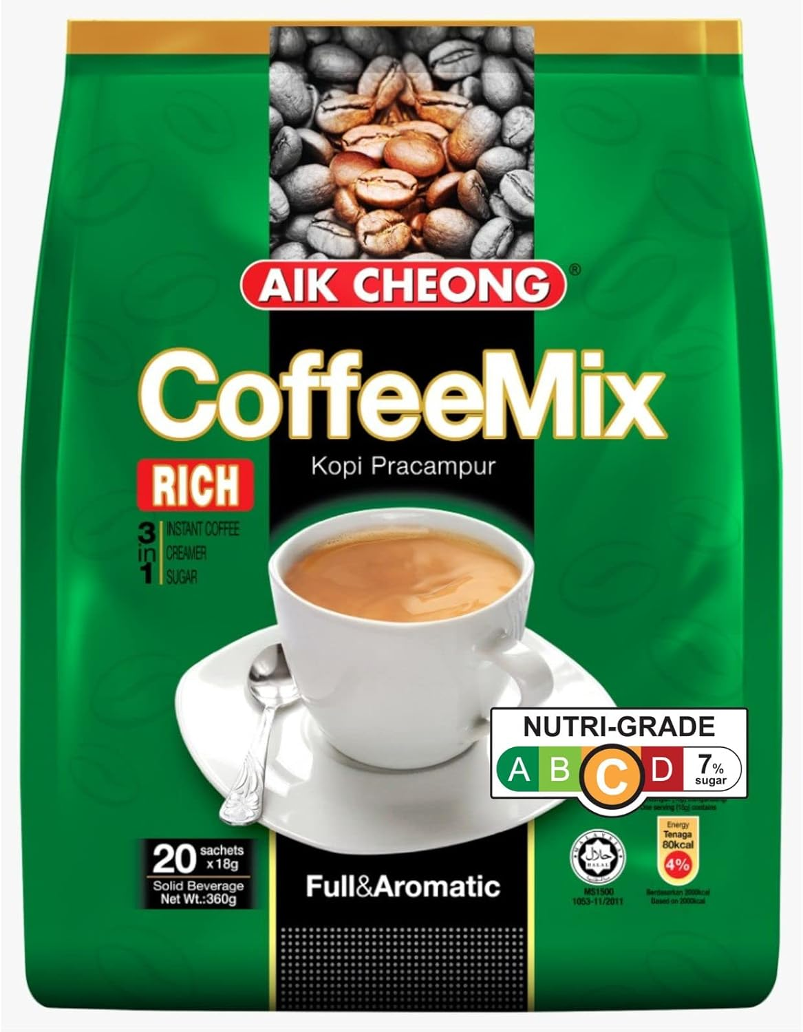 Aik Cheong 3 in 1 Coffee Mix Rich | Instant Coffee with Sugar and Creamer | Smooth, Creamy and Satisfying Beverage | Quick and Easy to Prepare | 18 G X 20 Sachets - 360 G (Pack Of 2) image number 3