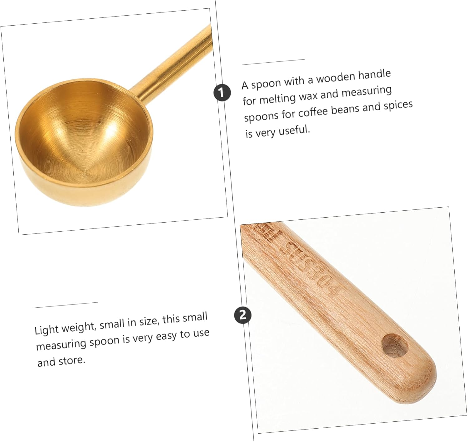 Zerodeko Coffee Milk Powder Measuring Spoon Wood Handle, Gold Matte 1/6 Cup 4Ml Stainless Steel Espresso Teaspoon for Baking and Kitchen Use image number 2