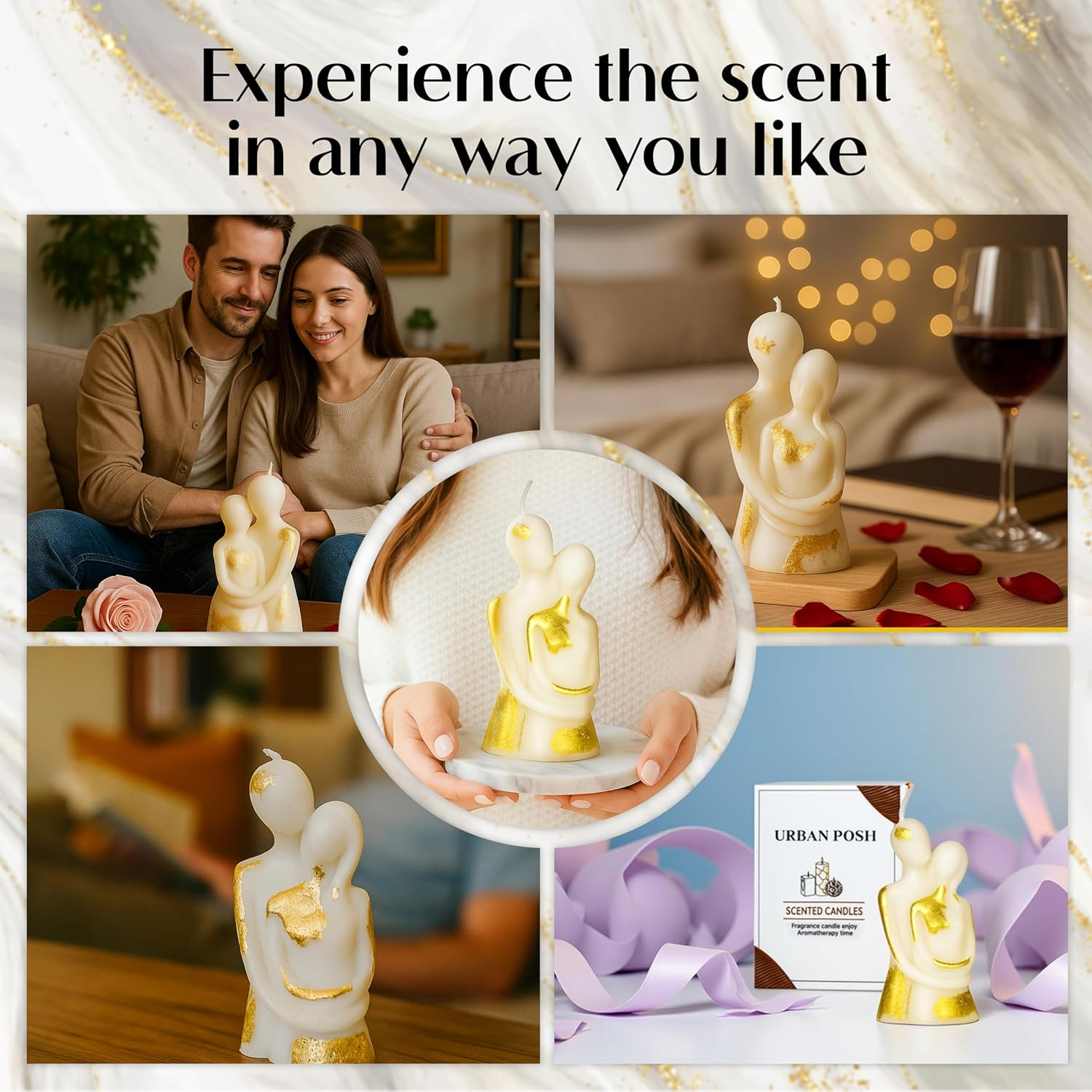 Apexor Scented Candle &ndash; Erotic Wedding Couple Figurine with Jasmine Scent, White with Gold Foil Accents, Ideal for Couple Spells and Special Other Occasions image number 5