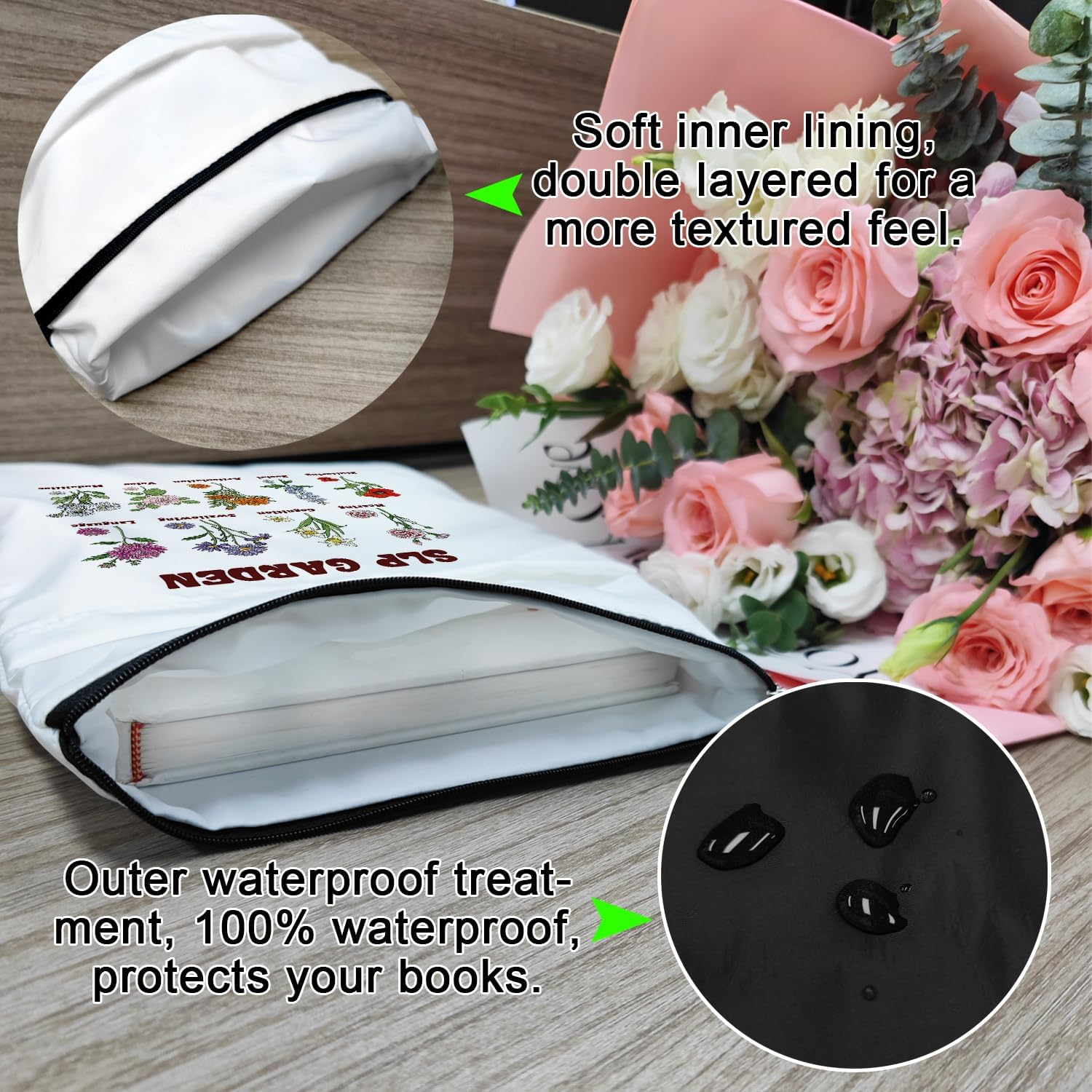 Fourth Wings Inspired Book Sleeve, Book Sleeves with Zipper, Dragon Book Sleeve for Book Lovers, Book Pouch Kindle Protector, Gifts for Women Teacher Librarian Bookworm Bookish (White-A, Large) - White-B image number 5