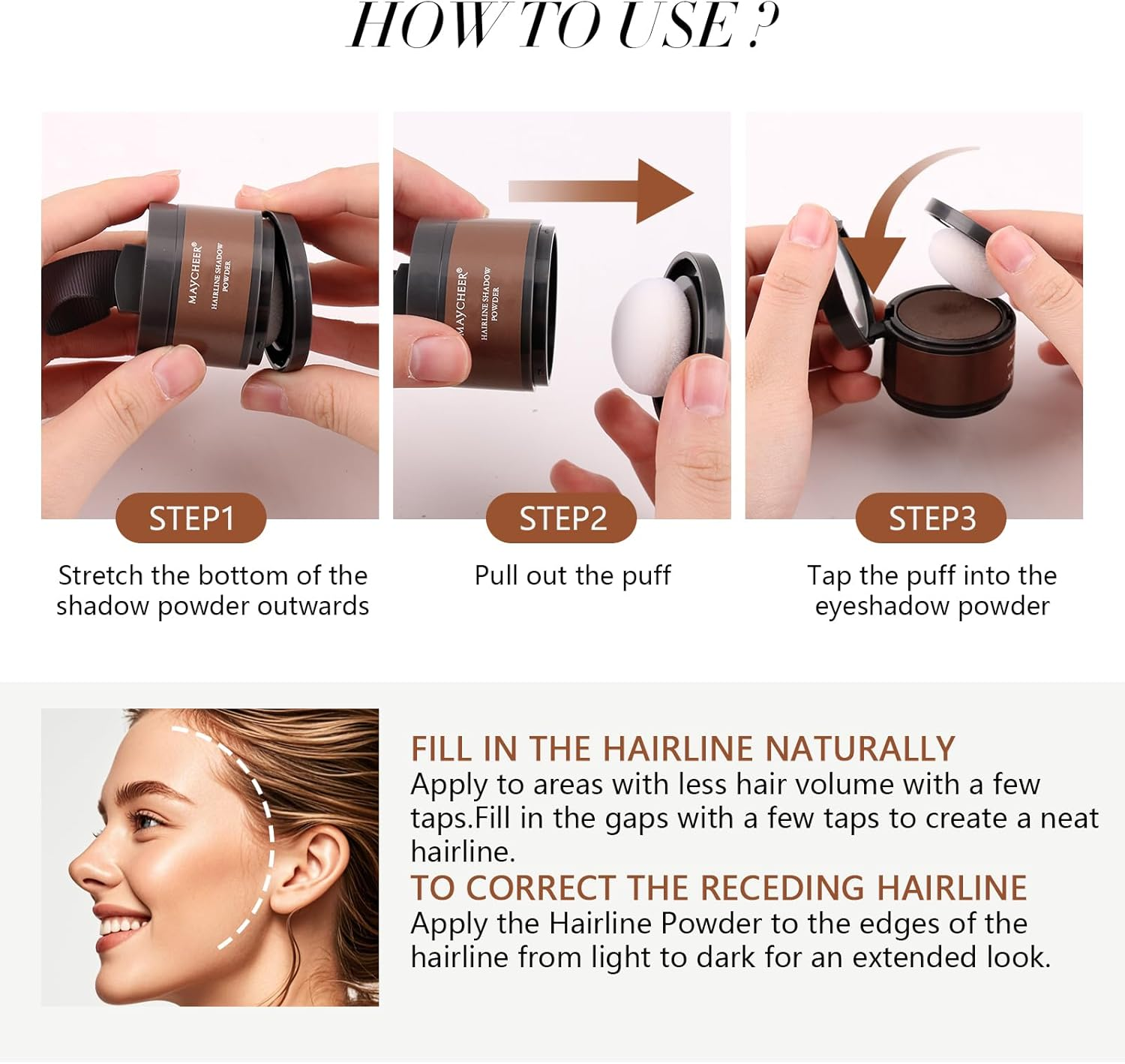 Hair Root Touch up Powder, Instant Hairline Powder for Thin Hair Loss Cover Up, Waterproof Sweatproof Formula Full Coverage Concealer for Instant Results Hair Products for Women Men (Dark Brown) image number 2