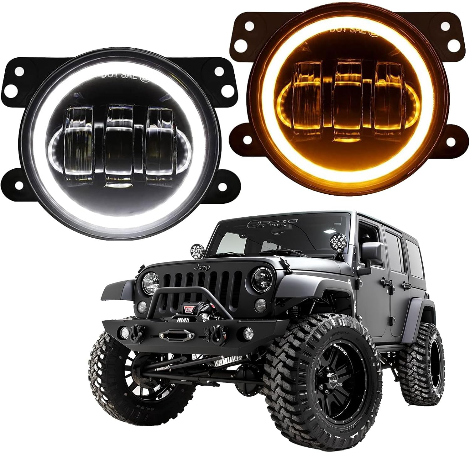 4 Inch Dual-Color Halo Fog Lights for Wrangler JK & Gladiator &ndash; Bright, Waterproof, Easy to Install &ndash; Ideal for Offroad and Daily Driving image number 6
