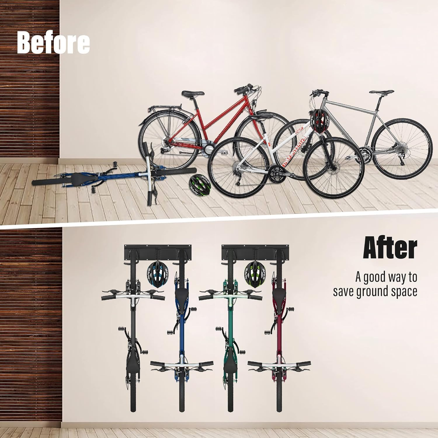 Bike Storage Rack, 6 Bike Racks & 5 Hooks for Garage, Wall Mount Vertical Bicycles Hanger for Home Space Saving, up to 600Lbs, 64-Inch image number 2