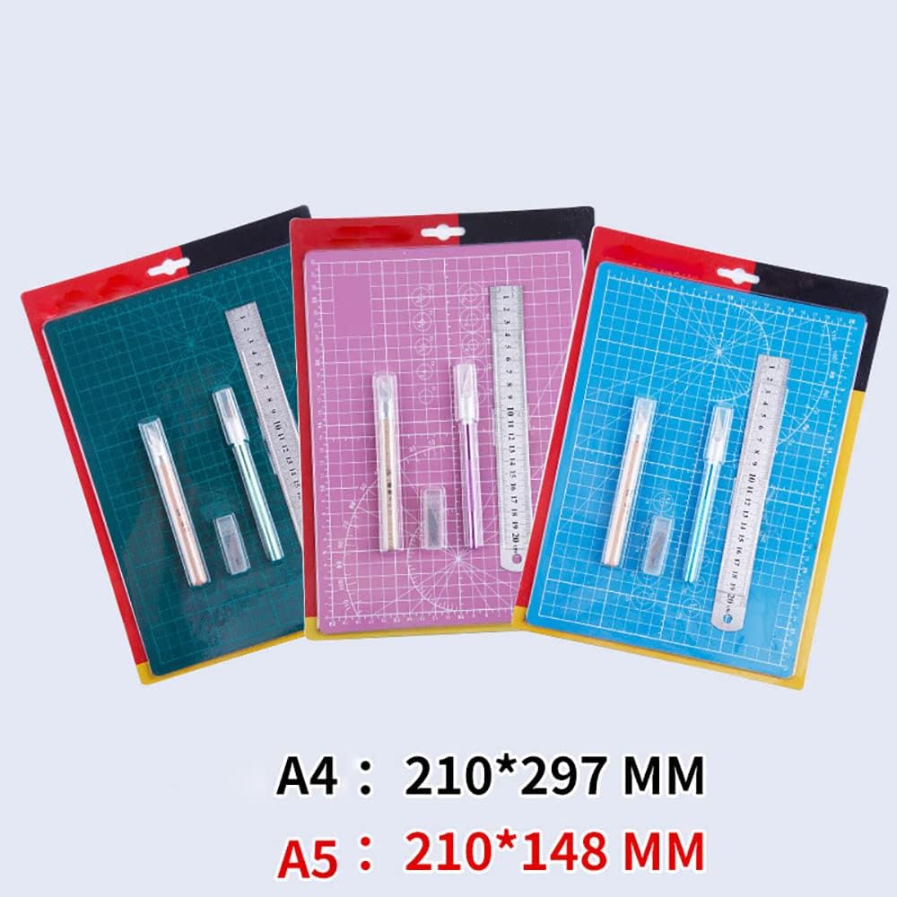 A5 Craft Cutting Mat Set, Cutting Stencil Knife Set with Cutting Mat, Ruler and Utility Knife, DIY Craft Tool Set for Model Making, Crafting, Sewing (Blue) image number 1