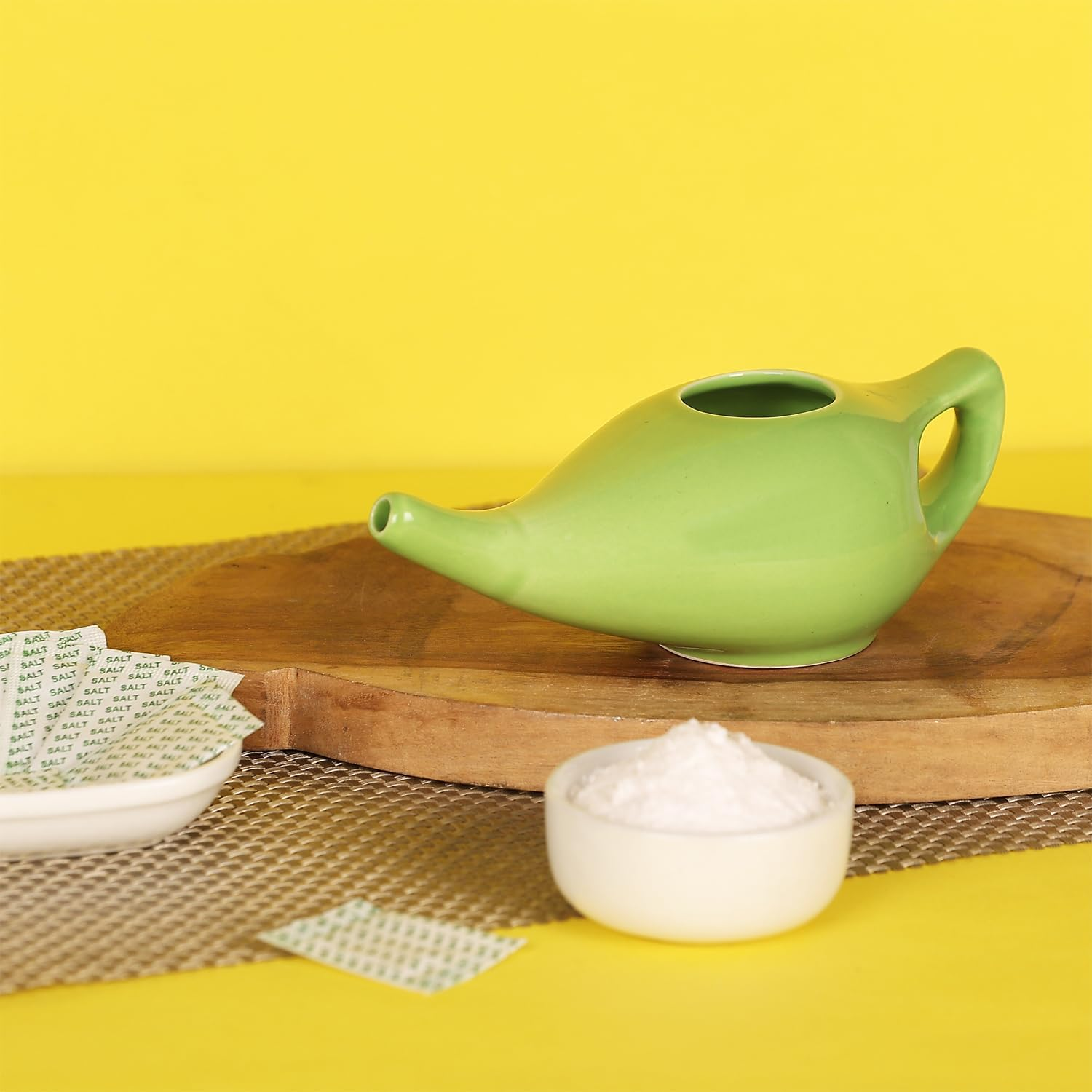 Healthgoodsau - Ceramic Neti Pot for Nasal Cleansing with 5 Sachet Neti Salt - Green Color image number 4