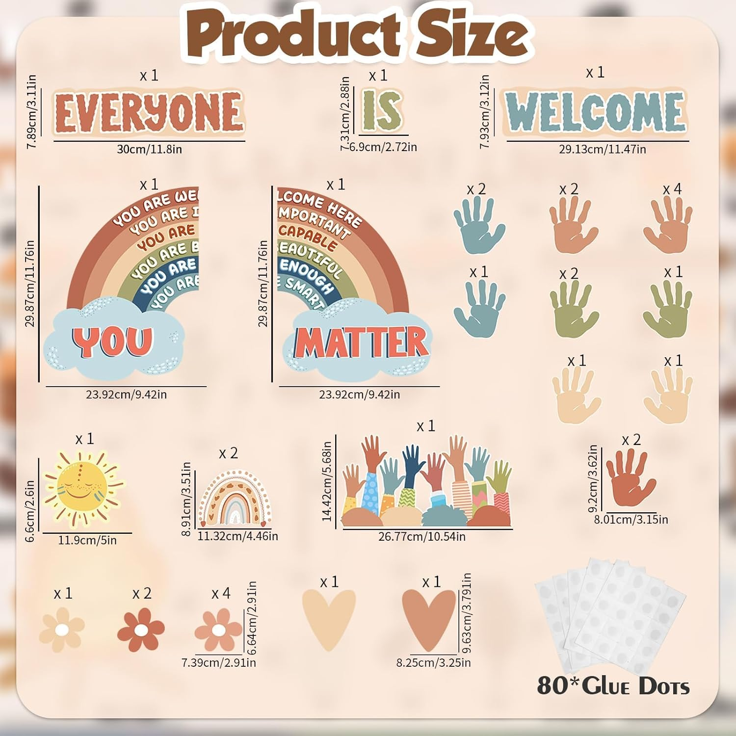 VABAMNA Boho Bulletin Board Decorations for Classroom, 35Pcs Everyone Is Welcome Classroom Positive Motivational Inspirational Affirmation Wall Decor Boho Rainbow Cutouts for Teacher School Supplies - Red image number 3